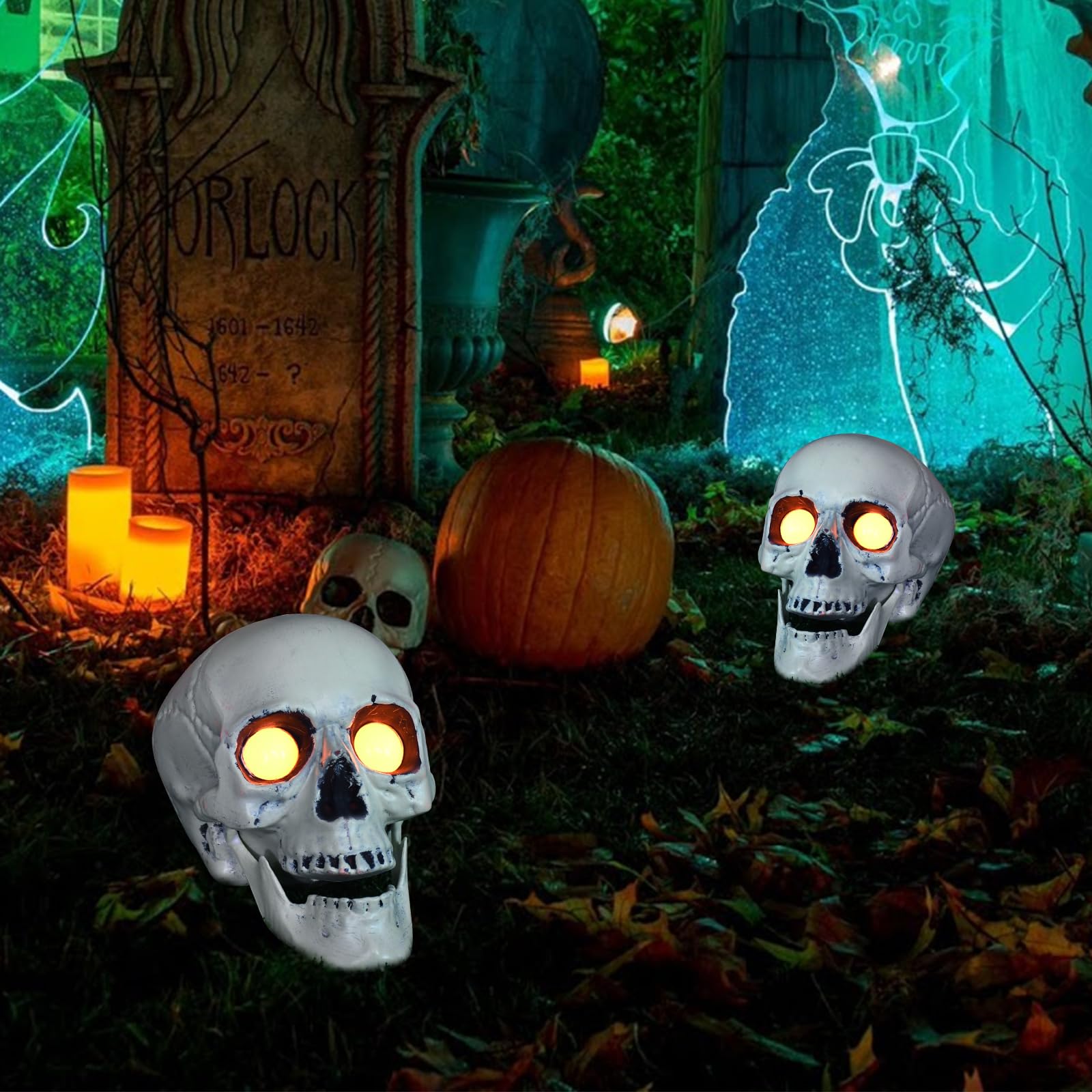 Spooky Halloween Skeleton Outdoor Decor - Scary Solar-Powered Garden Statue with Skull Lights for Yard, Patio, Lawn | Perfect for Halloween Party Decorations & Haunted House Themes