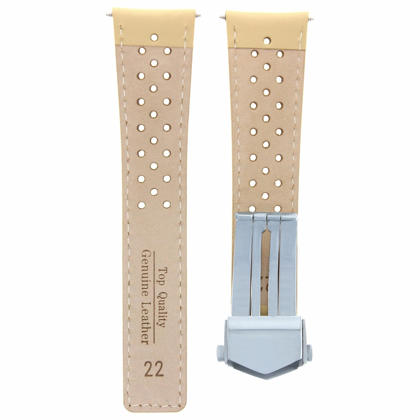 22mm Beige Genuine Leather Watch Band Strap for Tag Heuer Monaco & Carrera 1887 - Quick Release Clasp | Replacement Watch Strap for Men, Business & Casual Wear
