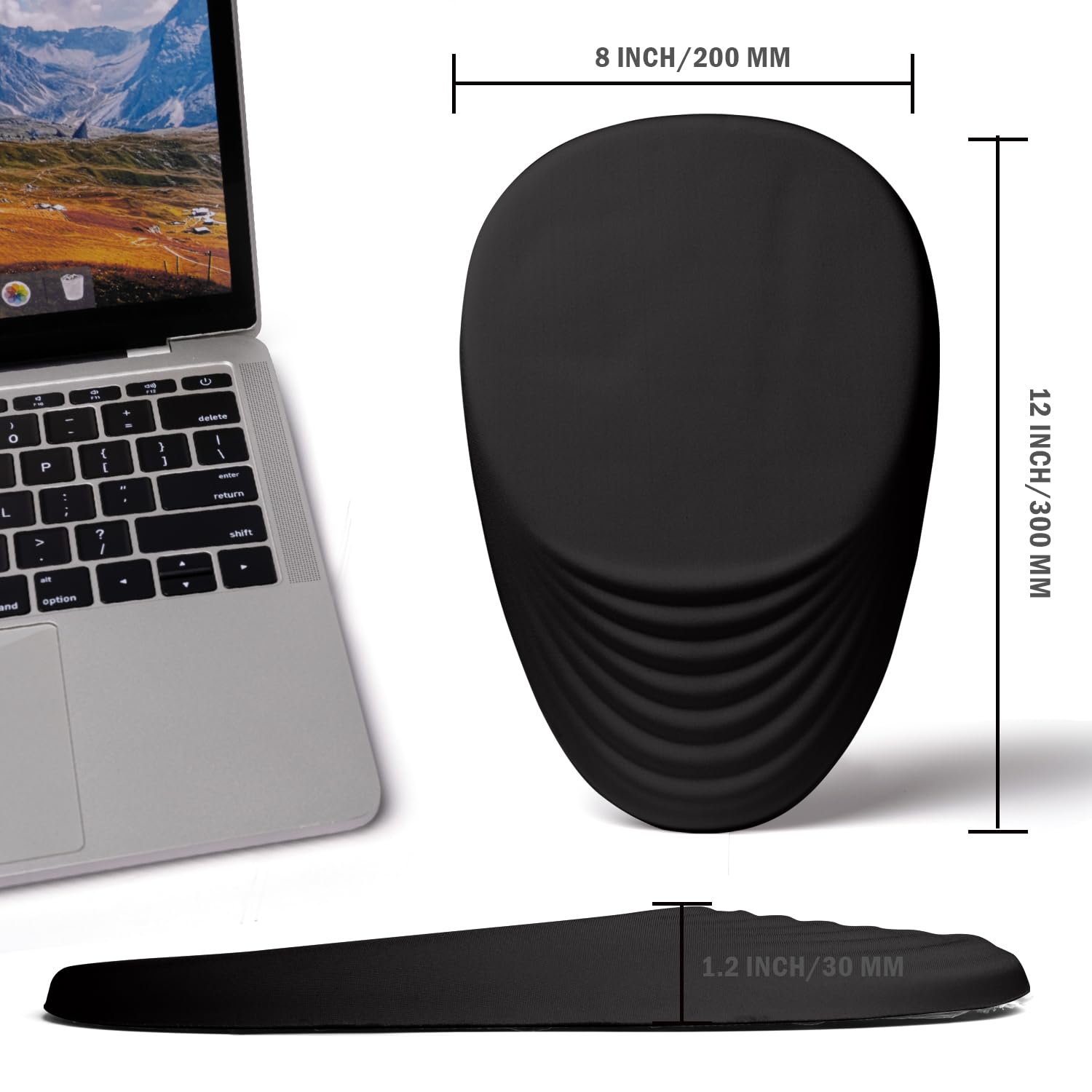 Ergonomic Mouse Pad with Memory Foam Wrist Rest - Non-Slip PU Base for Pain Relief & Carpal Tunnel Support - Wireless Mouse Pad (Black) - Perfect for Office, Gaming & Long Computer Work Sessions