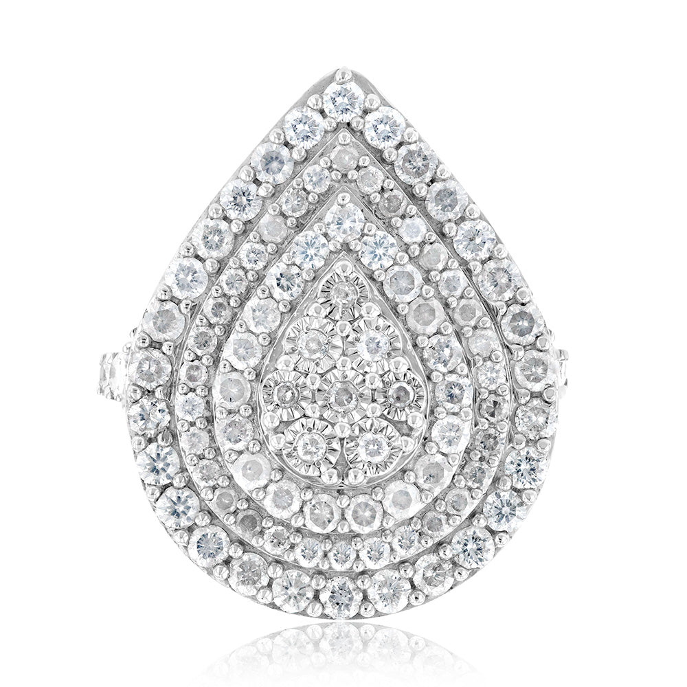 2 Carat Diamond Pear Shaped Cluster Ring - Sterling Silver & 9ct Yellow Gold Wedding Engagement Ring for Women - Perfect for Proposals, Anniversaries & Special Occasions