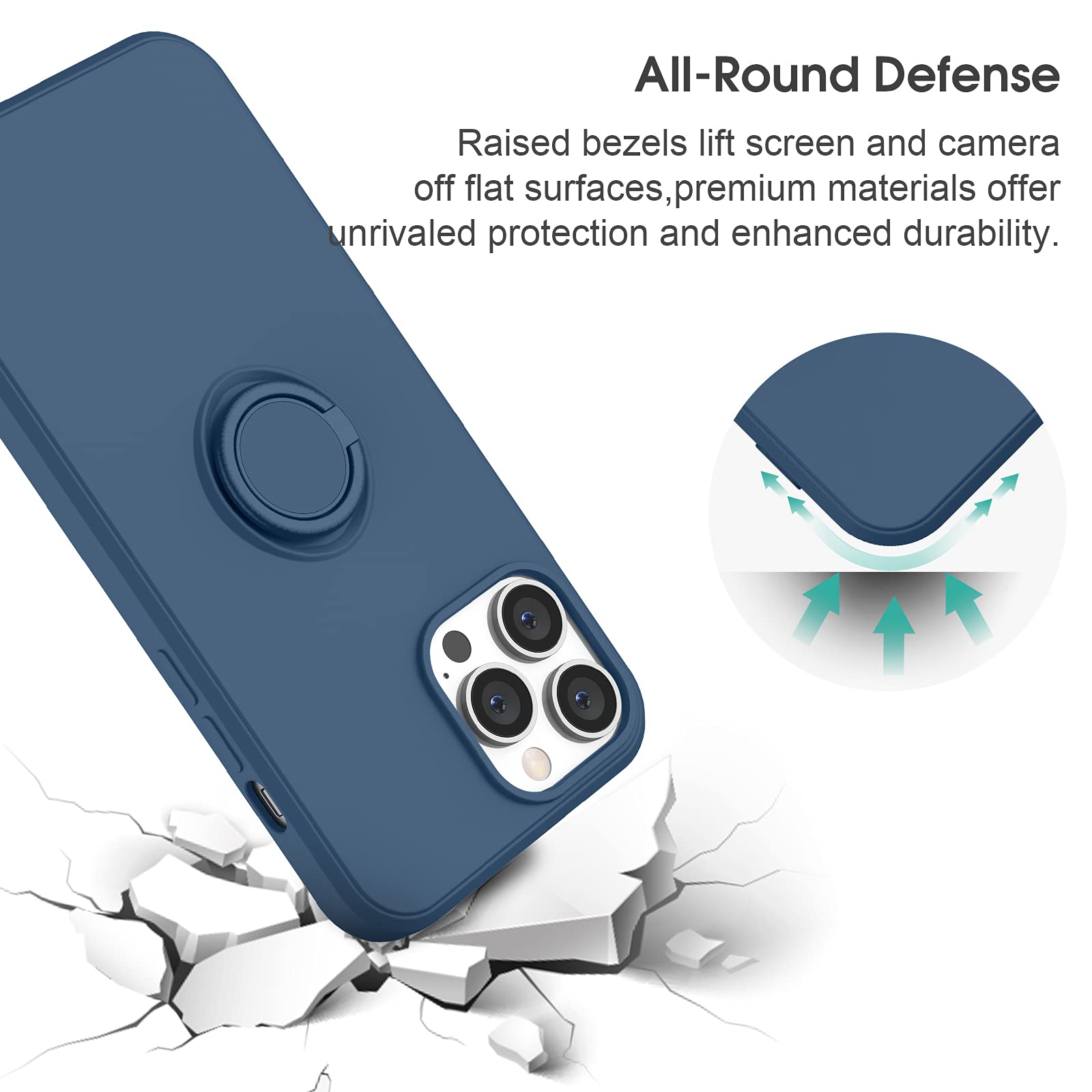 ABITKU iPhone 13 Pro Max Case with 360° Ring Kickstand & Magnetic Car Mount - Shockproof Silicone Cover with Microfiber Lining for 6.7