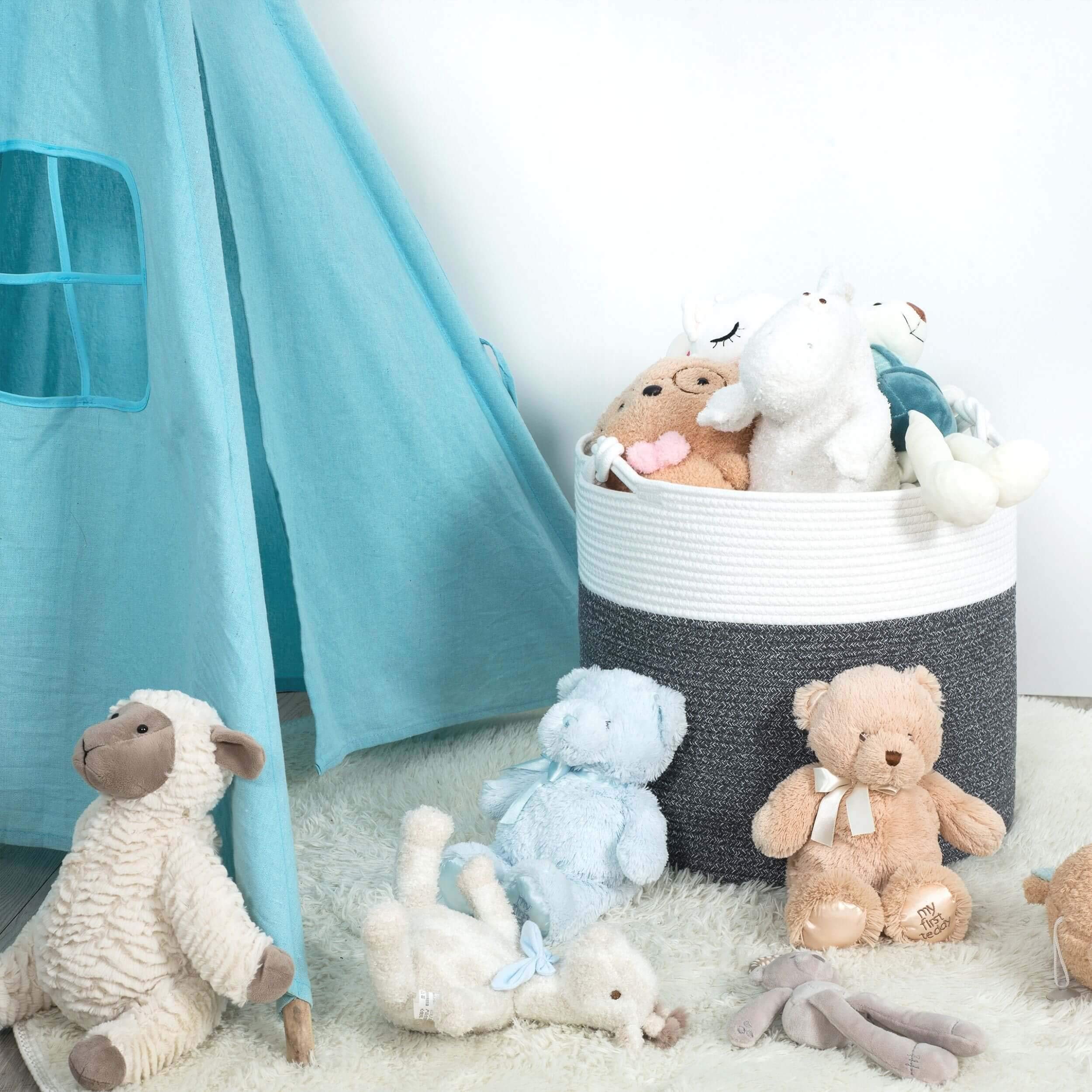 MINTWOOD 15 x 14.2 Inch Woven Cotton Rope Storage Basket - Multi-Purpose Organizer for Toys, Laundry, Nursery, Blankets & Pet Supplies (Moonlight Grey) | Perfect for Home Decor, Baby Room & Closet Organization