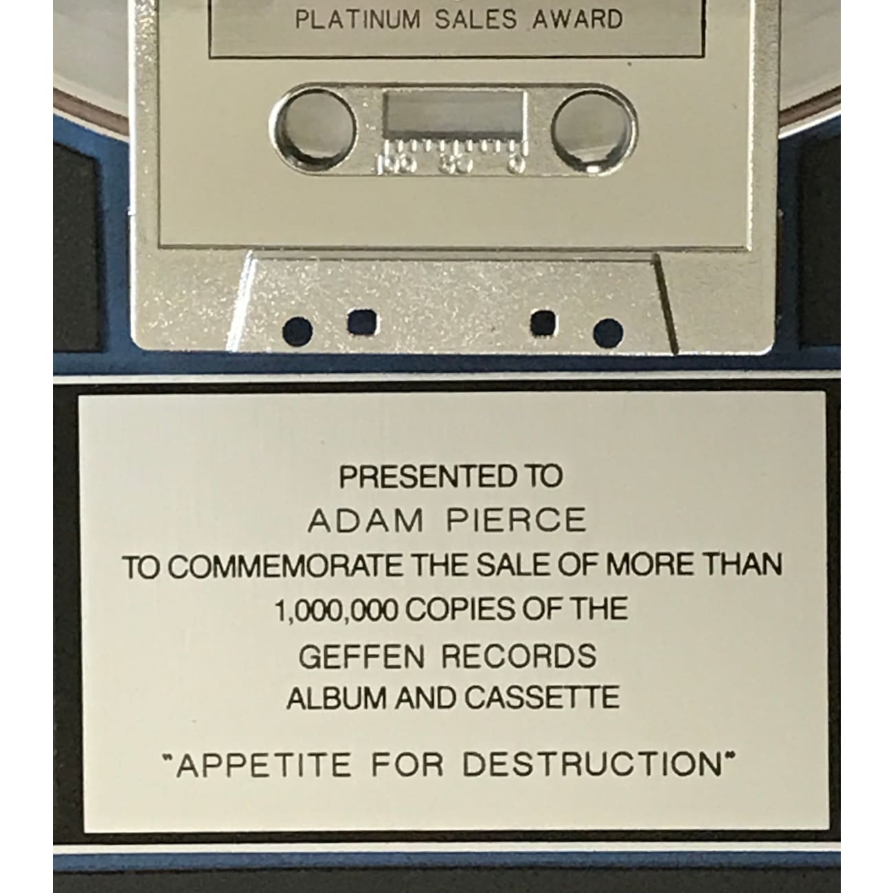 Guns N' Roses Appetite For Destruction RIAA Certified Platinum LP Record Award - Perfect for Music Collectors, Rock Memorabilia Displays & Band Merchandise Collections