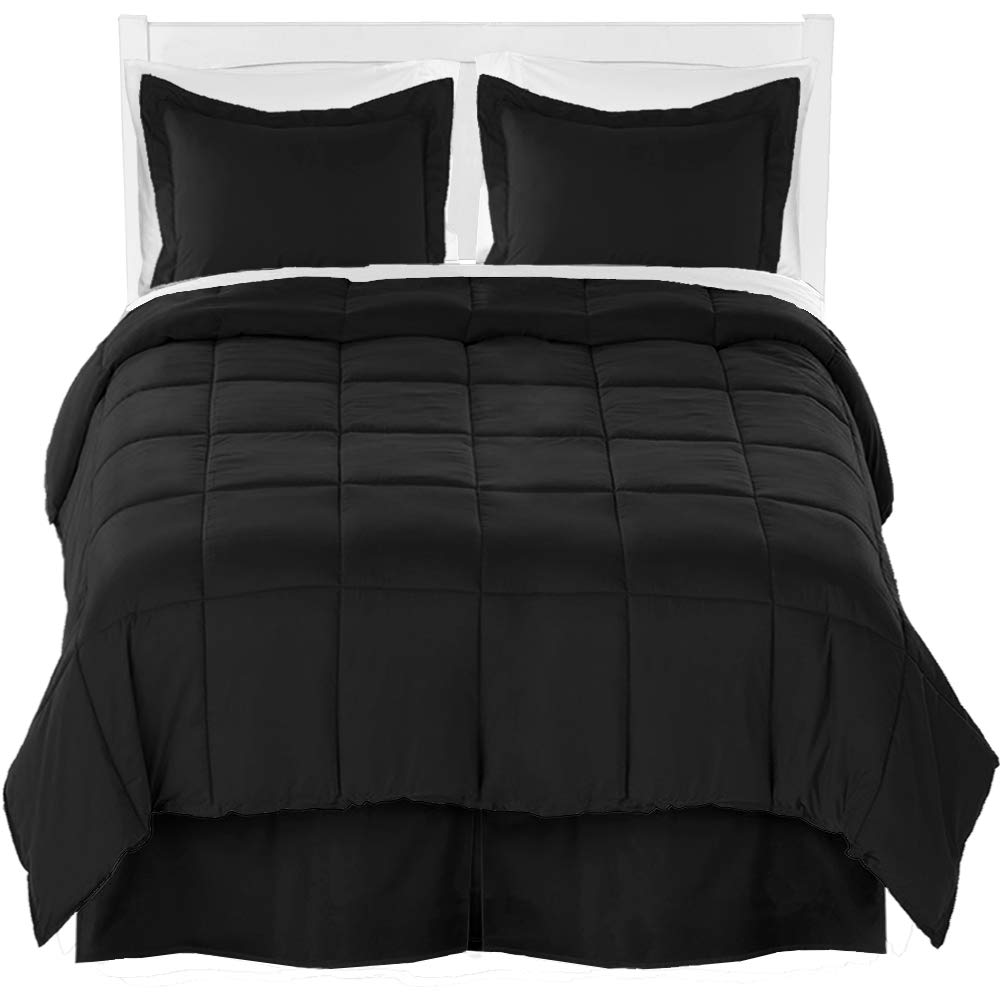 Premium Ultra-Soft Brushed Microfiber Split King Comforter Set with Sheet Set & Bed Skirt - Black Comforter, White Sheets, Black Bed Skirt for Luxurious Bedroom Upgrade - Perfect for Master Bedrooms, Guest Rooms & Hotel Style Comfort