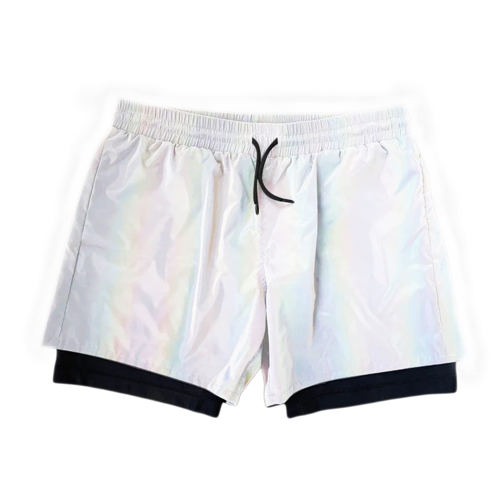 Men's Reflective High Waist Sports Shorts with Drawstring - Breathable Athletic Casual Shorts for Running, Gym & Outdoor Activities