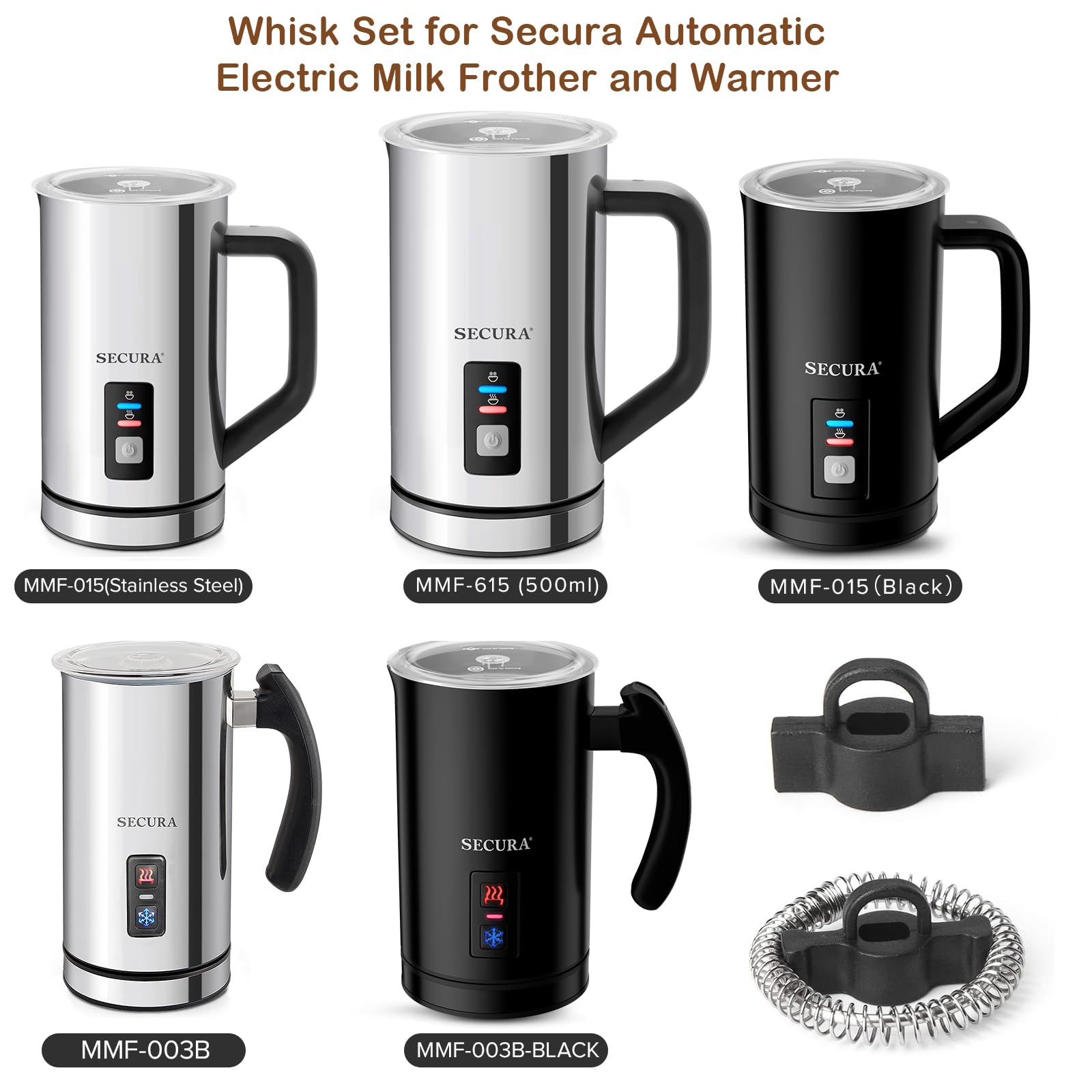 Secura Electric Milk Frother Whisk Replacement Set - Stainless Steel Frothing Wand for Latte, Cappuccino & Hot Chocolate - Perfect for Home Coffee Bar & Cafe Use