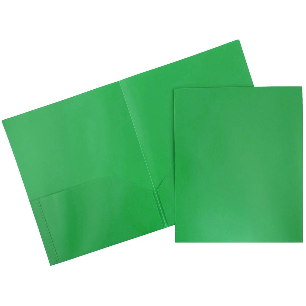 Durable Plastic 2 Pocket POP Folders for School & Office - Bulk Pack of 96 Green Folders - Perfect for Organizing Documents, Homework & Office Files