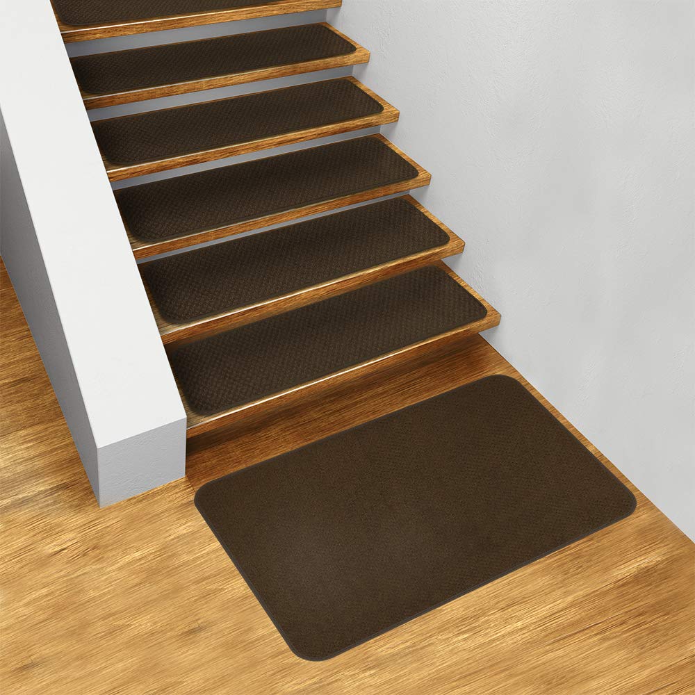 Non-Slip Carpet Stair Treads Set of 15 with Matching Landing Rug - Chocolate Brown for Home Safety | Perfect for Stairs, Hallways & High-Traffic Areas