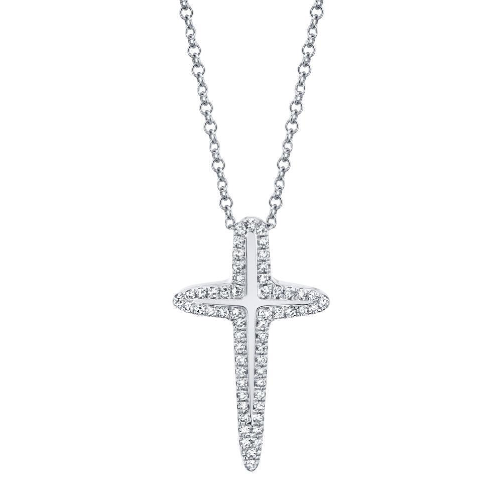14K Gold 0.13 CTW Diamond Outline Cross Pendant Necklace for Women - Elegant Religious Jewelry Gift for Baptism, Confirmation & Everyday Wear