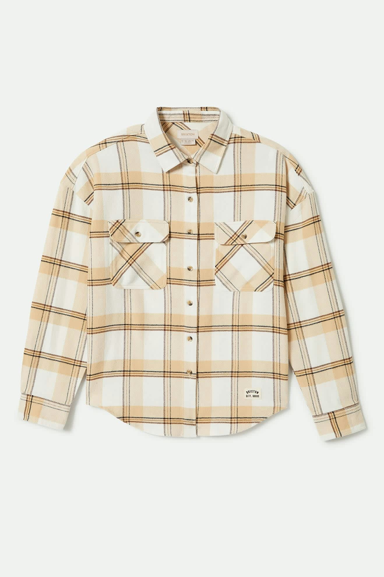 Bowery Women's Classic Long Sleeve Flannel Shirt - Off White/Semolina/Washed Copper Plaid - Cozy Fall & Winter Layering Essential for Casual Outfits