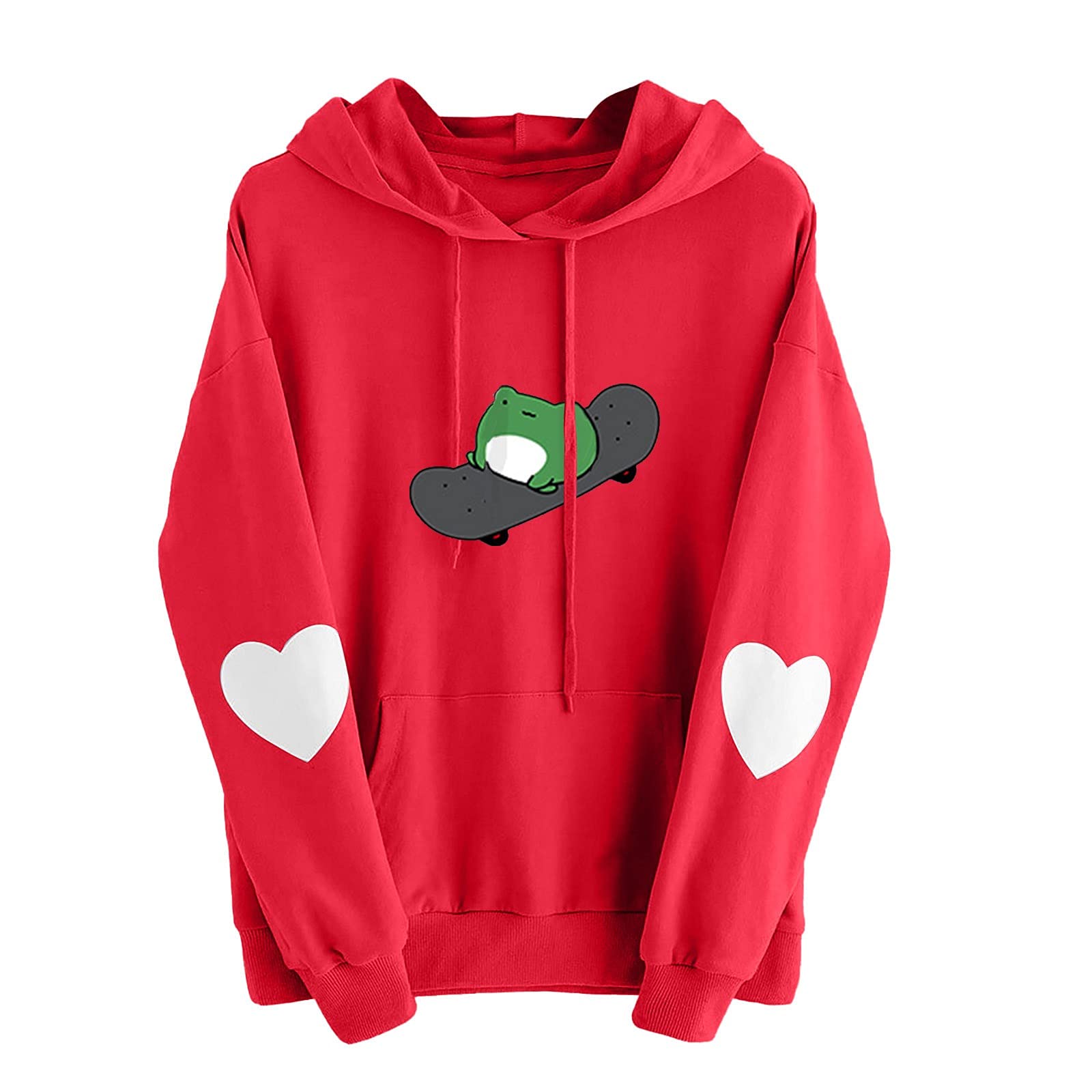 FMCHICO Women's Casual Heart Print Long Sleeve Pullover Hoodie Sweatshirt - Soft Fleece Loungewear for Fall Winter, Cozy Outfit for Home, Workout, and Streetwear Fashion