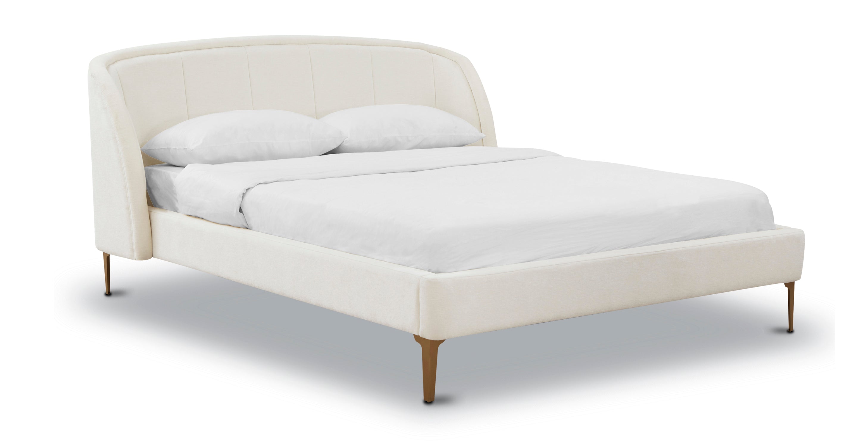 Hestia Queen Bed Frame in Mello White - Modern Platform Bed with Wooden Slats for Bedroom, Guest Room & Master Suite