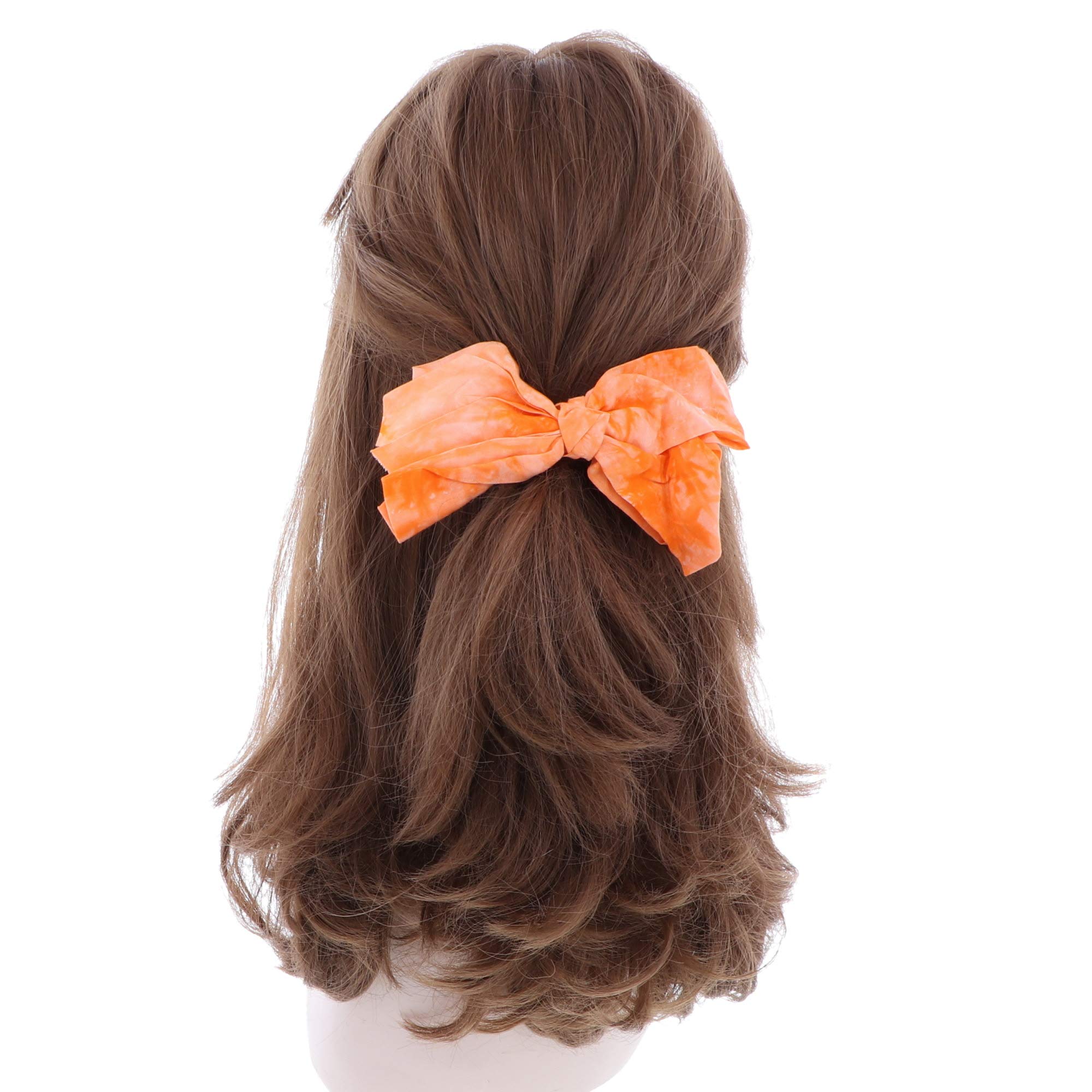 Vibrant Orange Tie Dye Bow Clips for Girls - Set of 3 Hair Accessories, 6 Inch Wide, Perfect for Parties, School, and Everyday Style