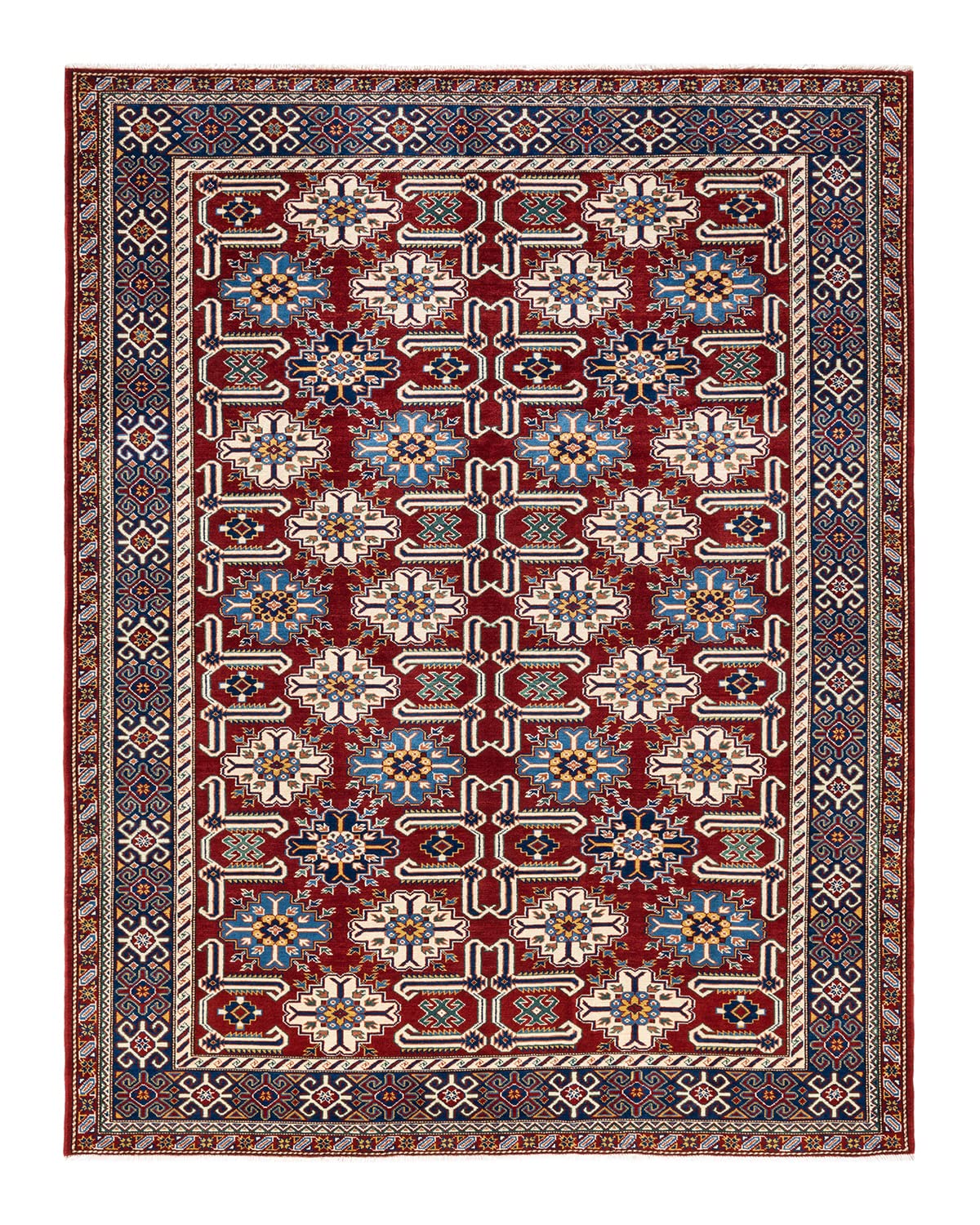 Handmade Bohemian Tribal Red Wool Area Rug 6x9 ft - Unique Hand-Knotted Solo Rugs for Living Room, Bedroom & Boho Home Decor