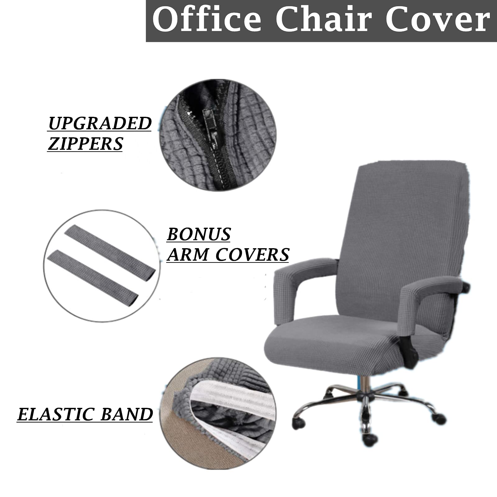 Stretchable Washable Office Chair Covers - Universal Fit for Computer & Rotating Chairs (Large, Grey) - Perfect for Home Office & Conference Rooms
