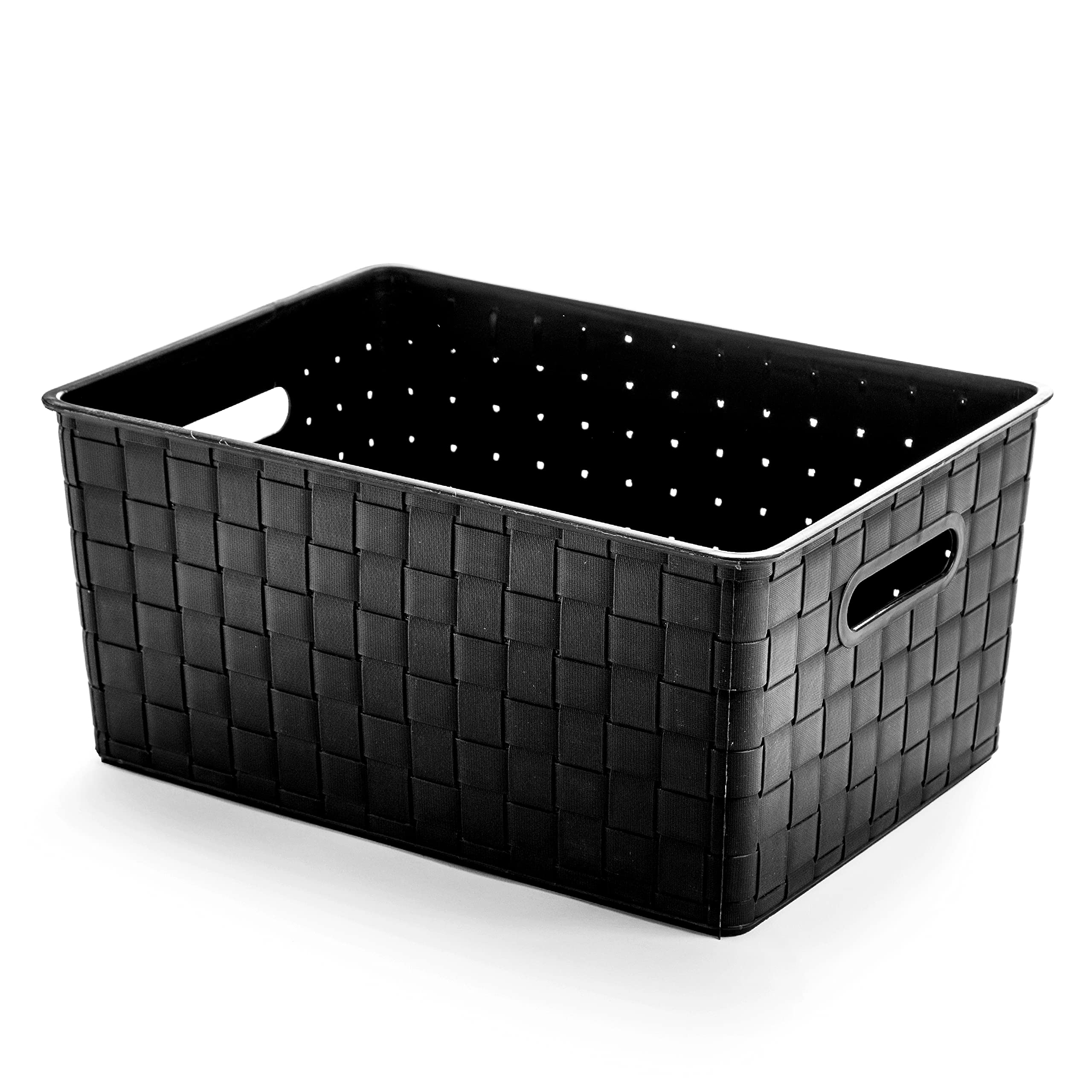 BINO Plastic Storage Bins with Handles - Small Black Organizing Baskets for Pantry, Bathroom, Home & Office Organization - Multi-Purpose Stackable Storage Containers