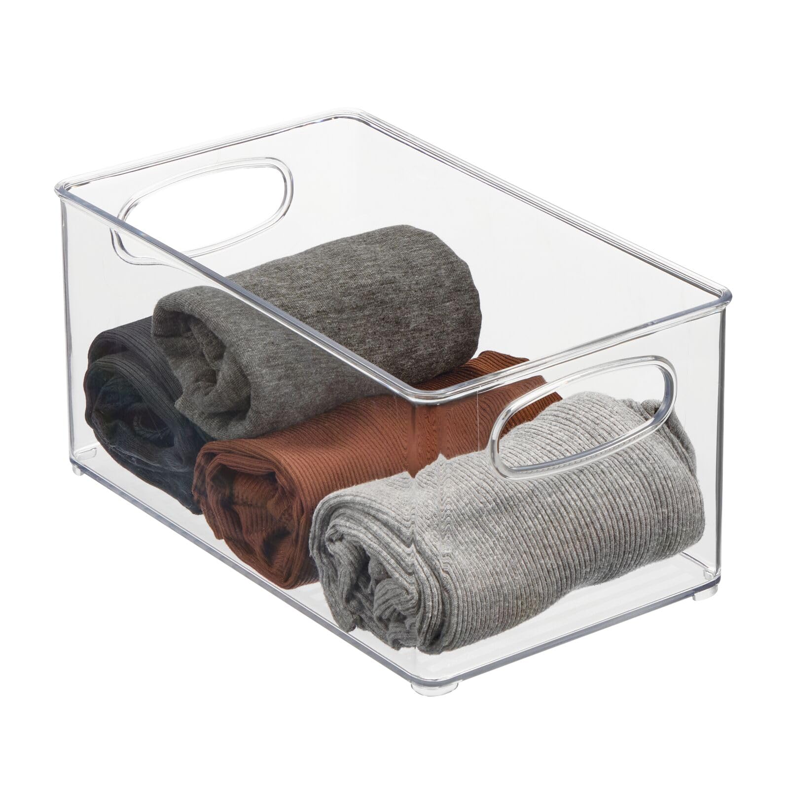 mDesign Plastic Closet Organizer Bins with Handles - 8-Pack Clear Storage Baskets for Bedroom, Bathroom, Cabinet & Entryway - Perfect for Sweaters, Purses & Home Organization - Ligne Collection Storage Solution