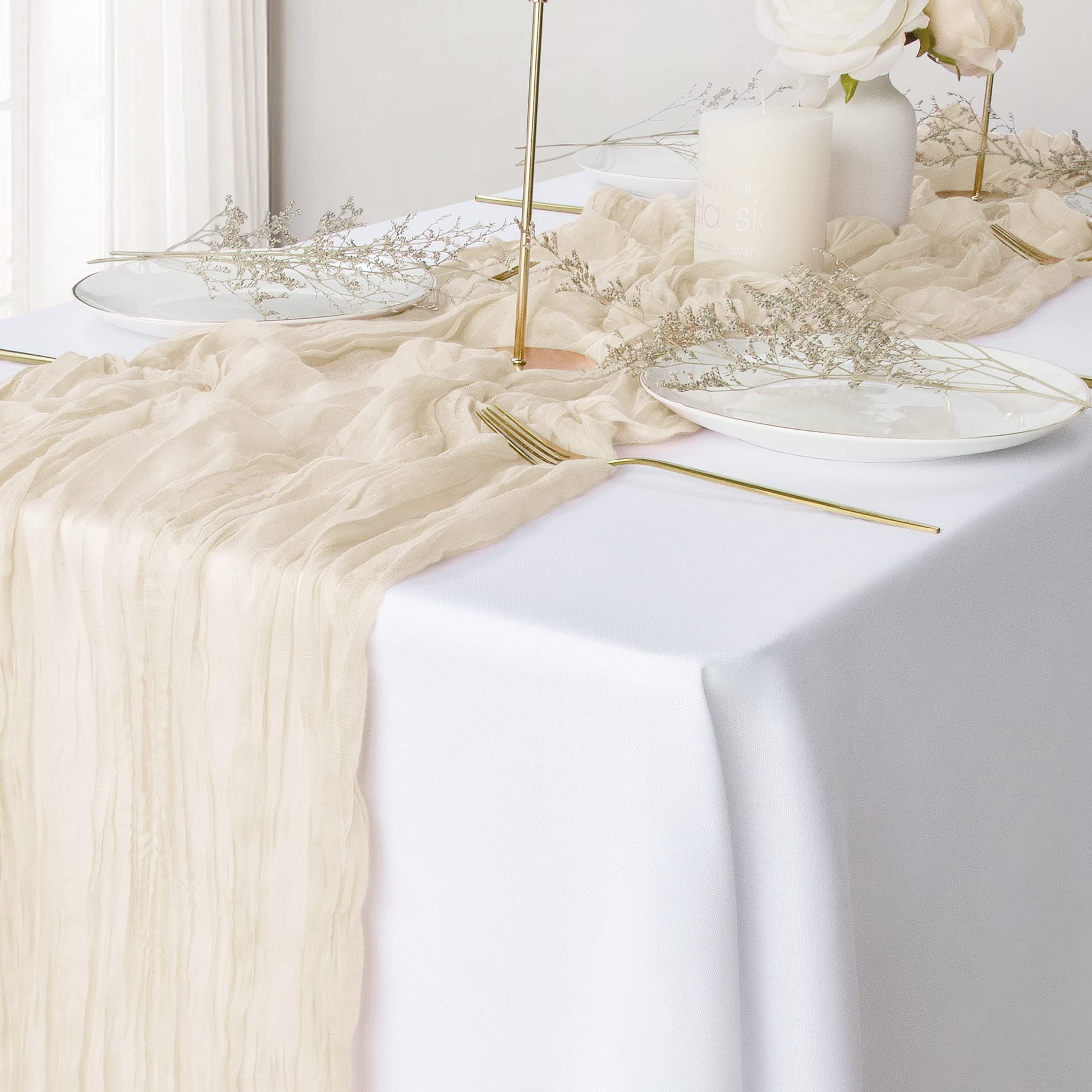 2 Pack Ivory Cheesecloth Table Runners - 10Ft Gauze Boho Wedding Decor for Bridal Showers, Baby Showers & Birthday Parties | Perfect for Easter Decorations, Arch Backdrops & Rustic Table Settings
