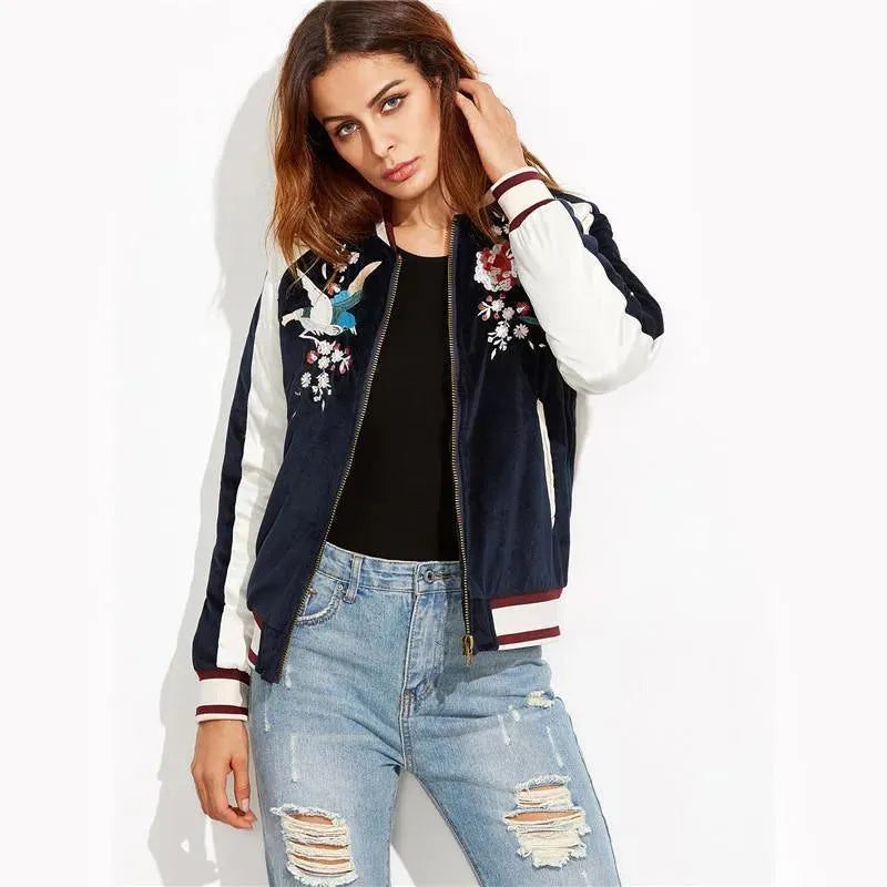 Stylish Floral Bomber Jacket for Women - Lightweight Spring/Summer Fashion Outerwear - Perfect for Casual Outings, Streetwear & Date Nights