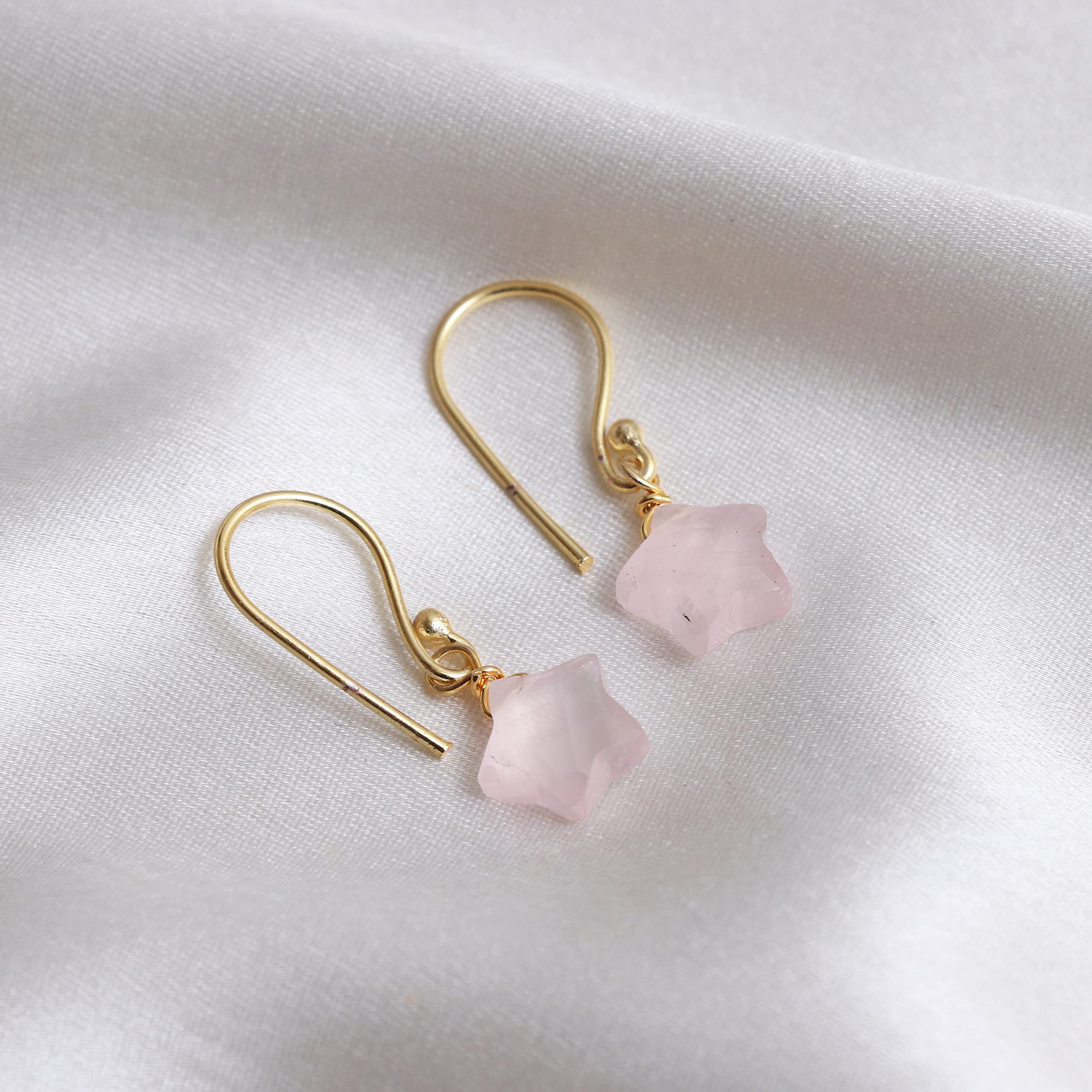 Gempires Natural Rose Quartz Star Hook Earrings for Women - Healing Crystal Dangle Earrings Jewelry | Perfect for Meditation, Yoga & Spiritual Healing