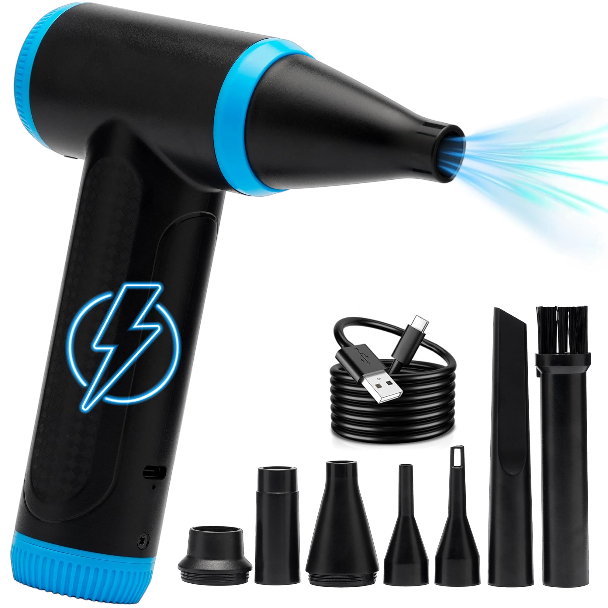 150,000 RPM Compressed Air Duster - Powerful Electric Keyboard Cleaner & Car Dryer - Reusable Air Blower Gun for Computer, Electronics & Auto Detailing - Portable Alternative to Canned Air - Perfect for Office, Home & Car Cleaning