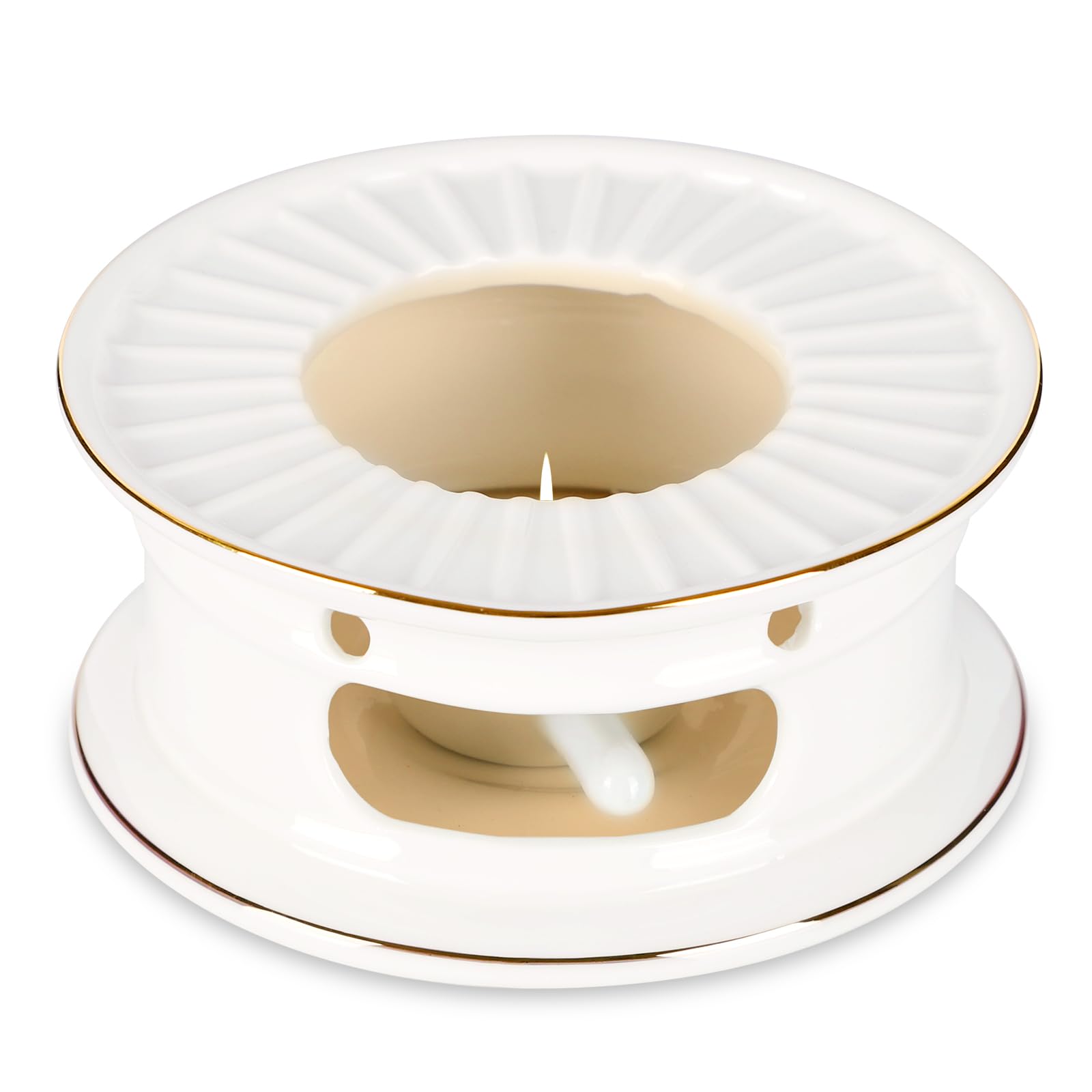 Premium Ceramic Tea Warmer with Tea Light Holder - Keeps Coffee, Milk & Tea Warm - Compatible with Glass, Stainless Steel & Ceramic Teapots (White) - Perfect for Home, Office & Afternoon Tea Parties
