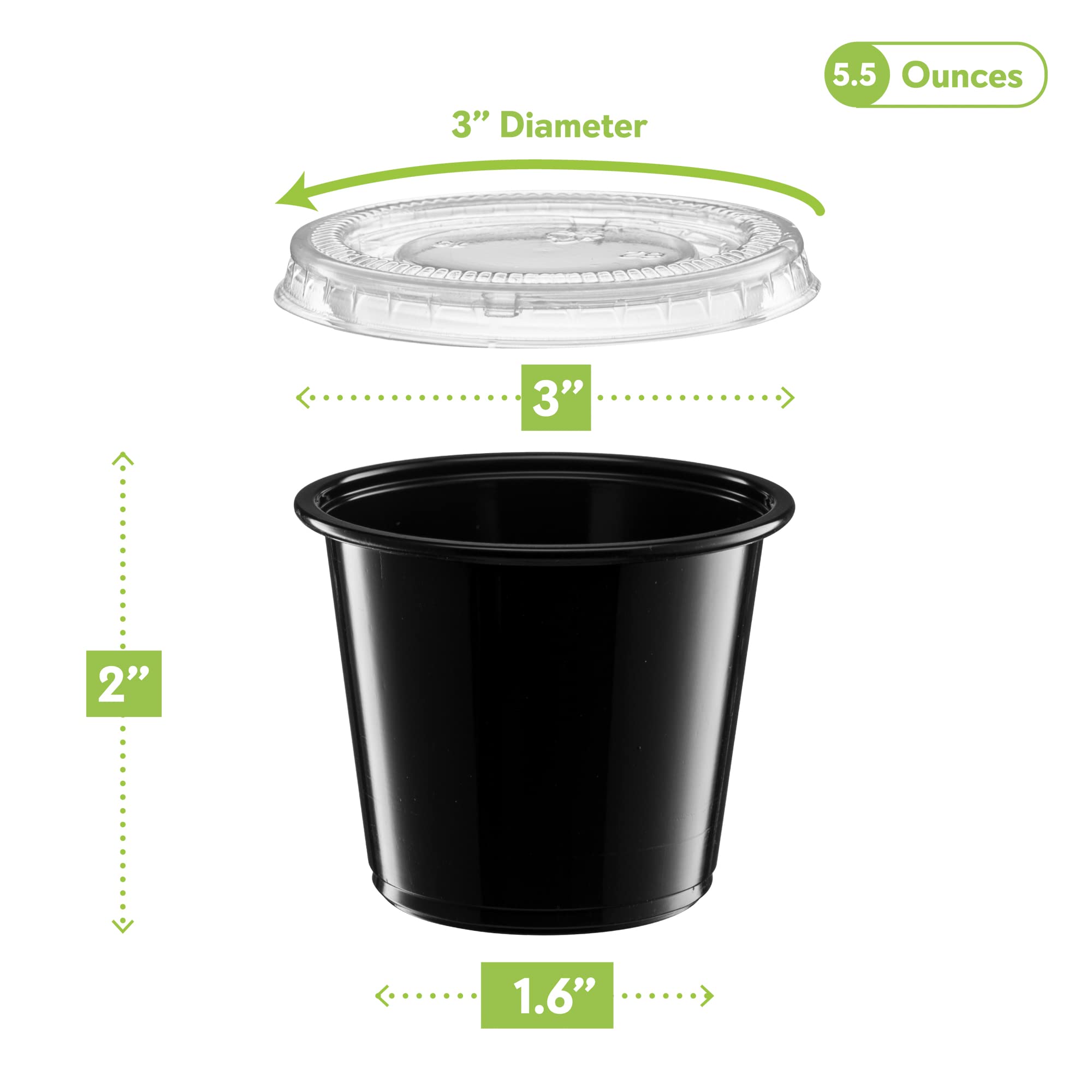(5 oz - 100 Sets) Black Disposable Plastic Portion Cups with Lids - Small Mini Containers for Portion Control, Jello Shots, Meal Prep, Sauce, Condiments, Medicine | Ideal for Parties, Catering, Restaurants & Home Use