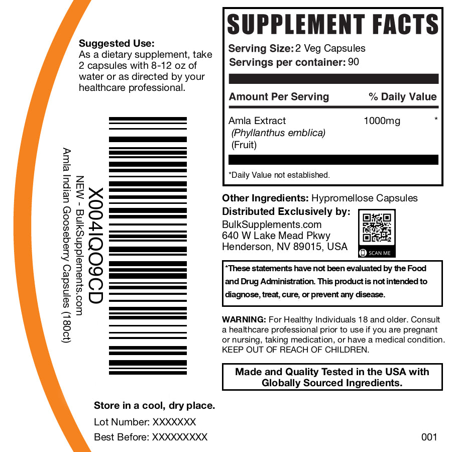 Organic Amla Extract Capsules 1000mg - 120 Vegan Capsules for Immunity, Hair & Skin Health - Natural Antioxidant Supplement for Daily Wellness & Detox