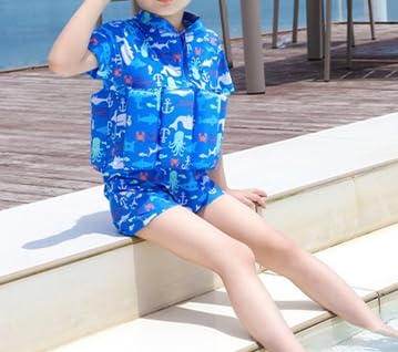 **Baby Boys Girls Flotation Swimsuits - One Piece Short Sleeve Swim Vest with Zip Up & Buoyancy Aid + Free Cap - Safe Pool & Beach Swimwear for Toddlers**    *(Perfect for Swimming Lessons, Beach Vacations & Water Safety Training)*