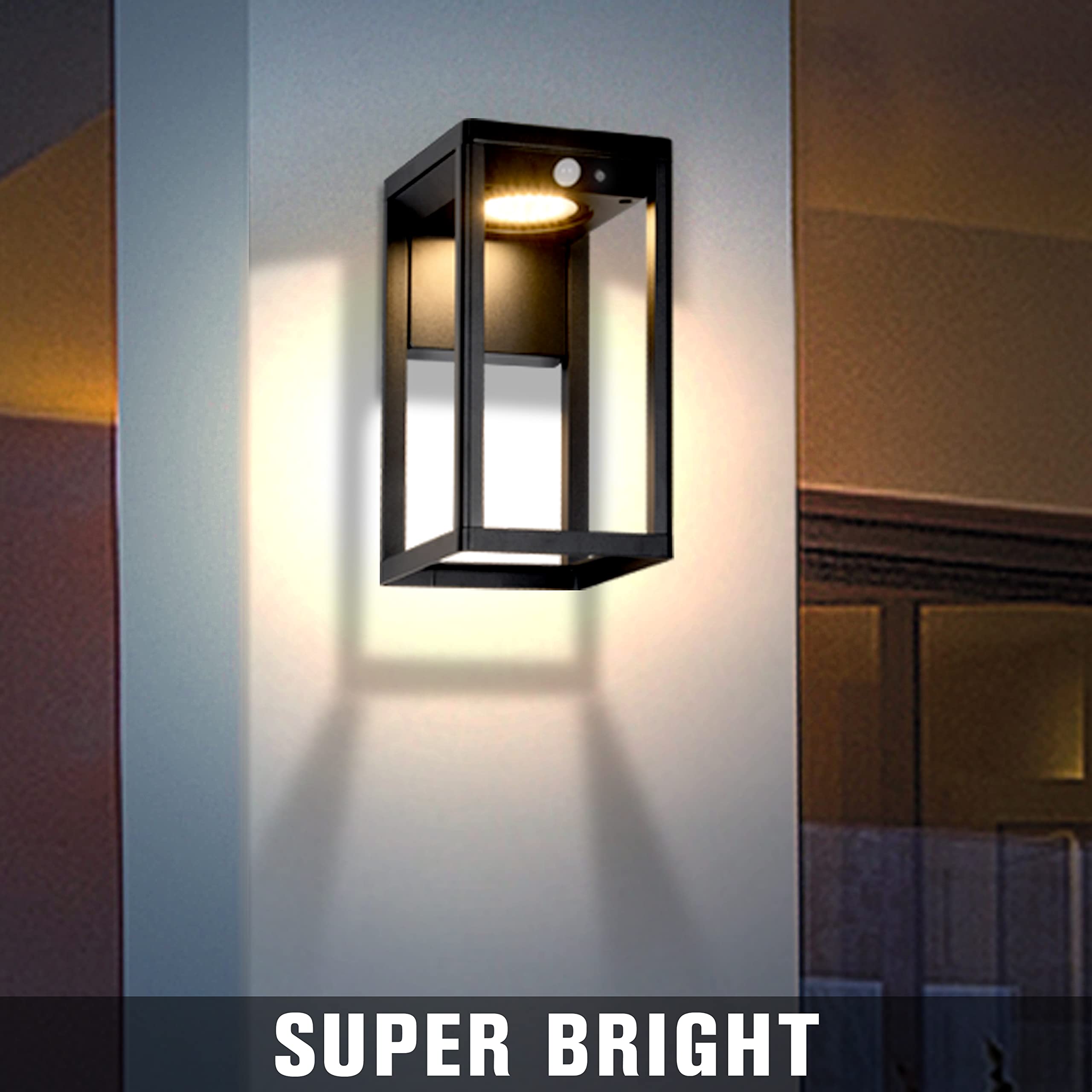 Solar Wall Lights Outdoor with Motion Sensor - Aluminum Waterproof Solar Porch Light for Garage, Front Door & Pathways - 3 Lighting Modes & 10H Battery Life - Perfect for Home Security, Garden Lighting & Nighttime Safety