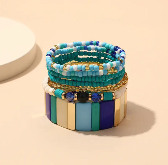 Blue Elastic Multi Bracelet - Adjustable Stretch Beaded Bracelets for Women & Girls - Perfect for Stacking, Gifting & Everyday Wear