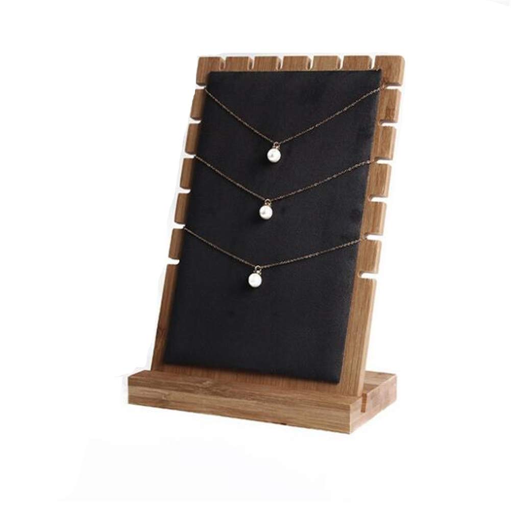 L-Shaped Bamboo Necklace Holder & Jewelry Organizer - Black Velvet Display Stand for Women's Necklaces, Pendants & Accessories - Perfect for Bedroom, Bathroom, Vanity & Jewelry Store Showcase
