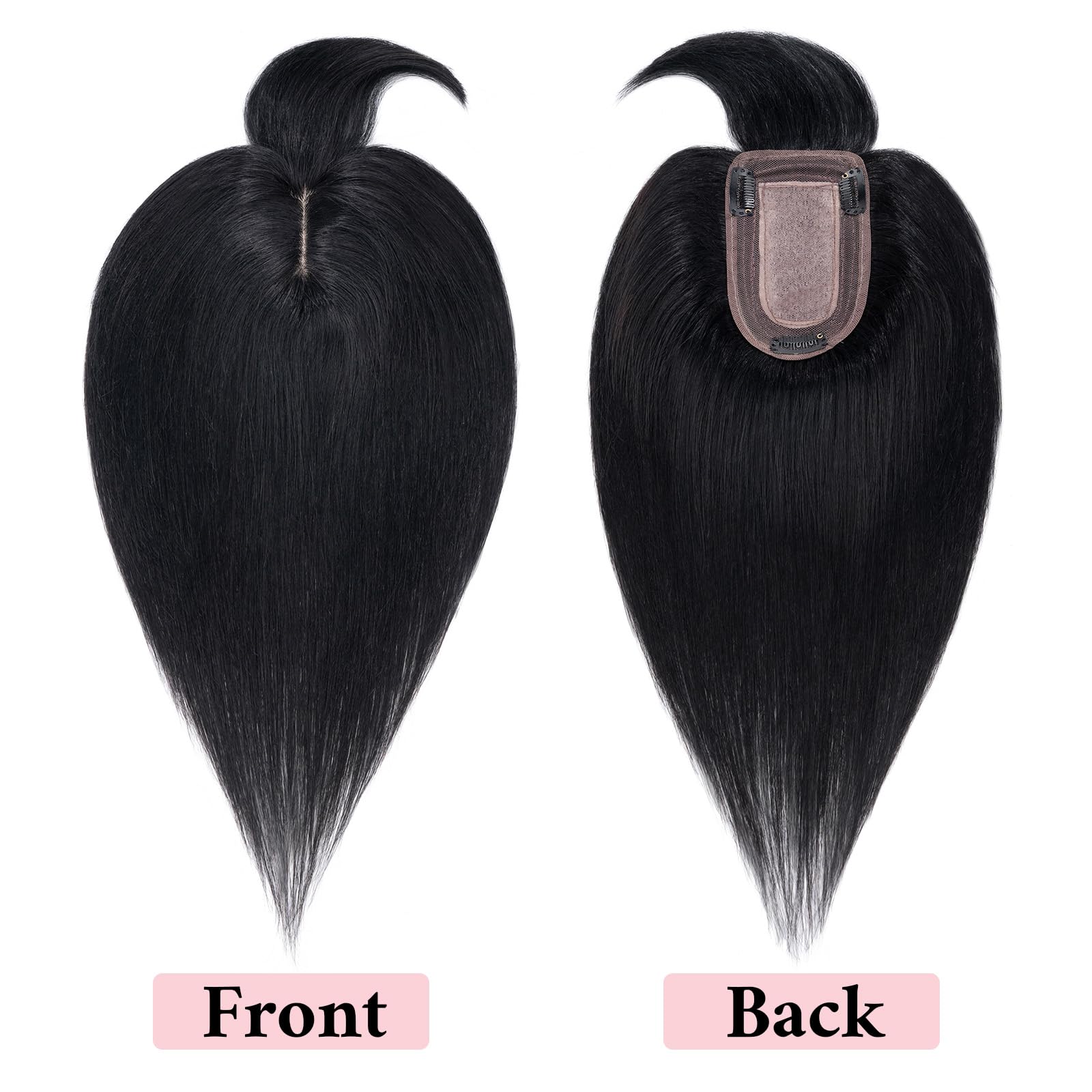 SEGO 100% Real Human Hair Toppers with Bangs - Silk Base 150% Density Clip-in Hairpiece for Women (2.7”x5.1”) - Thinning Hair Solution & Gray Coverage - Perfect for Daily Wear, Special Occasions & Hair Loss Concealment