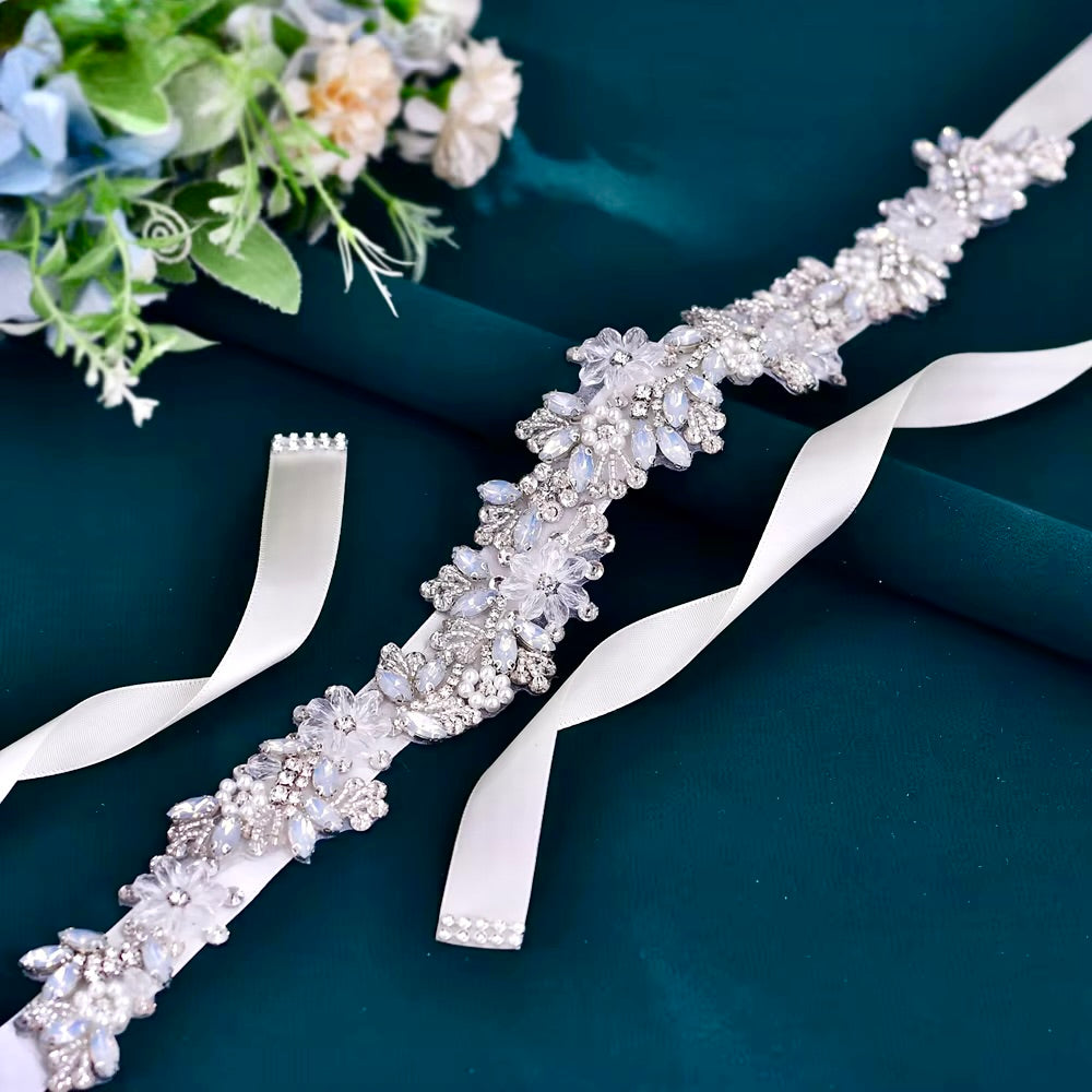 Dakota Pearl & Opal Bridal Belt - Elegant Wedding Sash for Brides, Bridesmaids & Formal Events - Perfect for Ceremonies, Receptions & Photo Shoots