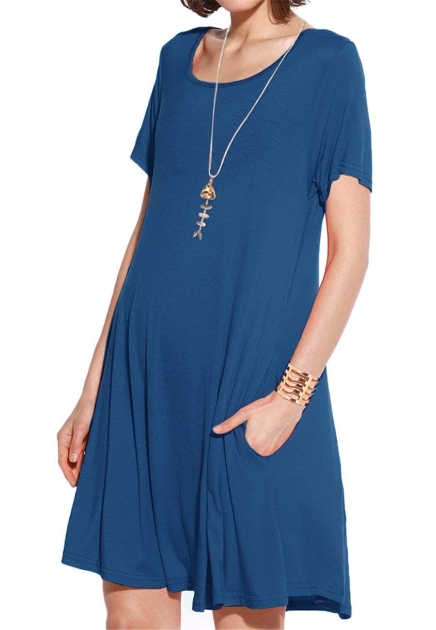 JollieLovin Women's Casual Swing Loose T-Shirt Dress - Summer Short Sleeve Pocket Dress for Women (Plus Size Available) | Perfect for Beach Outings, Weekend Brunch & Casual Summer Wear