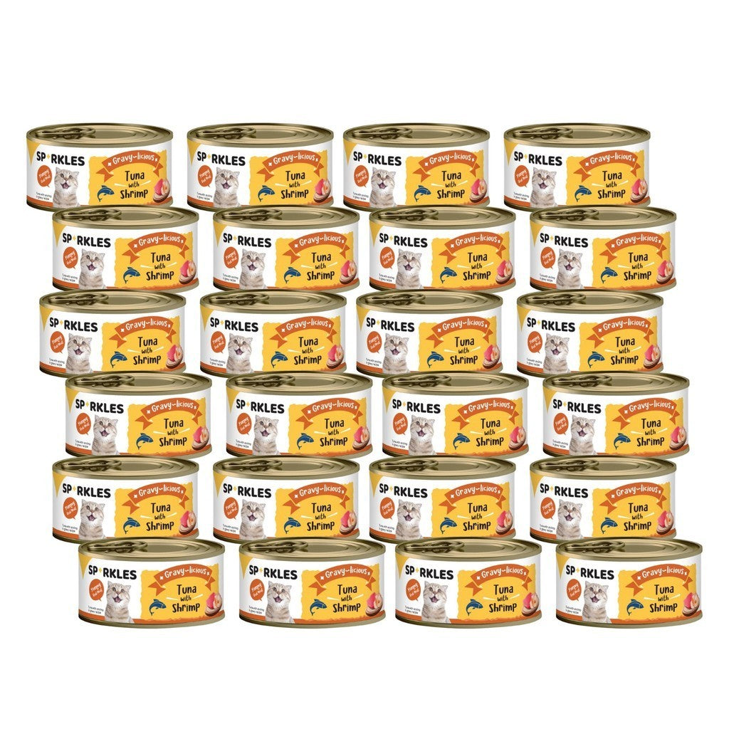 24-Pack Sparkles Gravylicious Jellylicious Wet Cat Food - 80g Cans with Chicken, Tuna & Salmon - Healthy Nutritious Meal for Adult & Senior Cats - Perfect for Daily Feeding & Weight Management