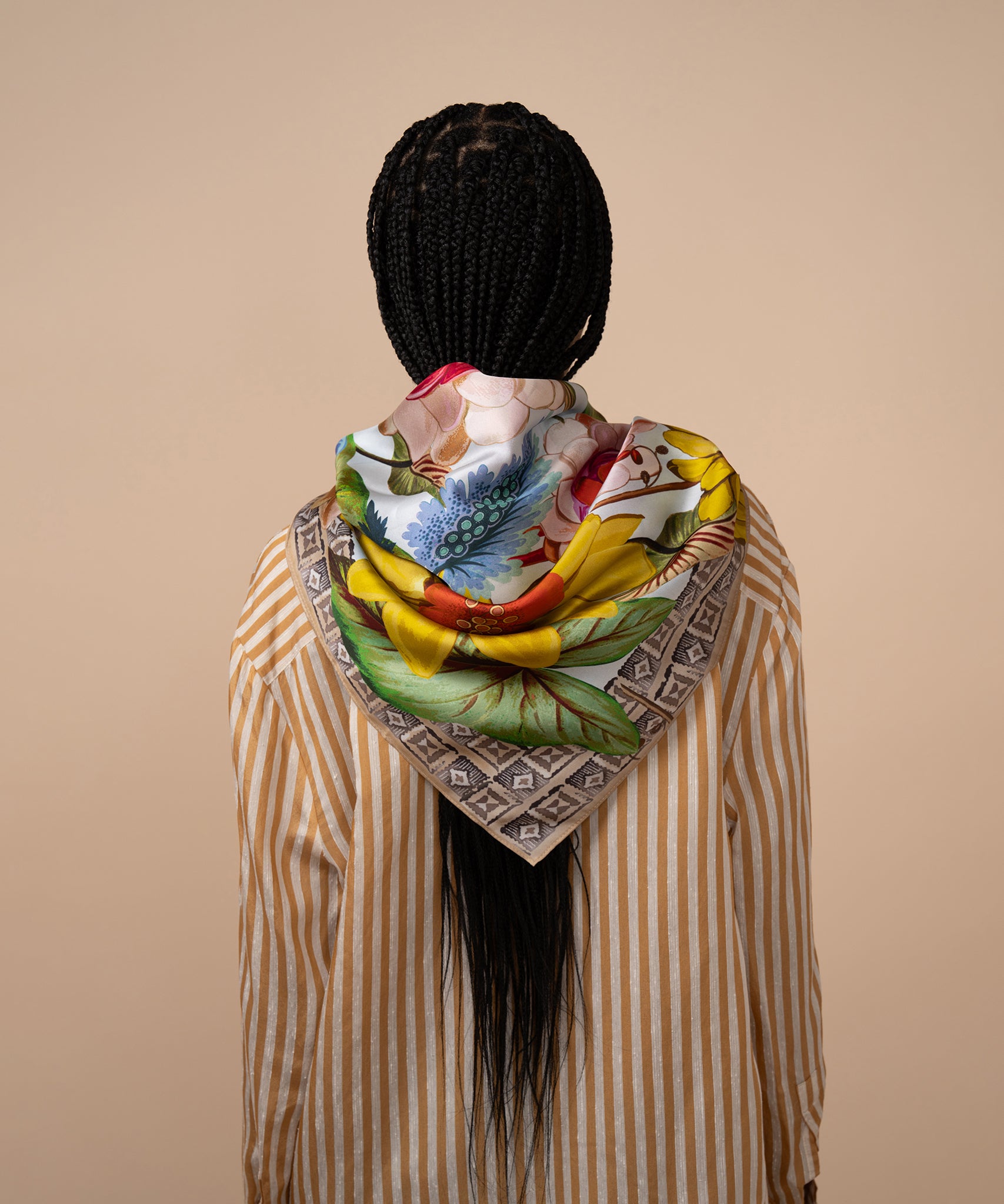 35 Inch Tropical Floral Silk Square Scarf for Women - Elegant Fashion Accessory for Spring, Summer, Beach & Travel Outfits