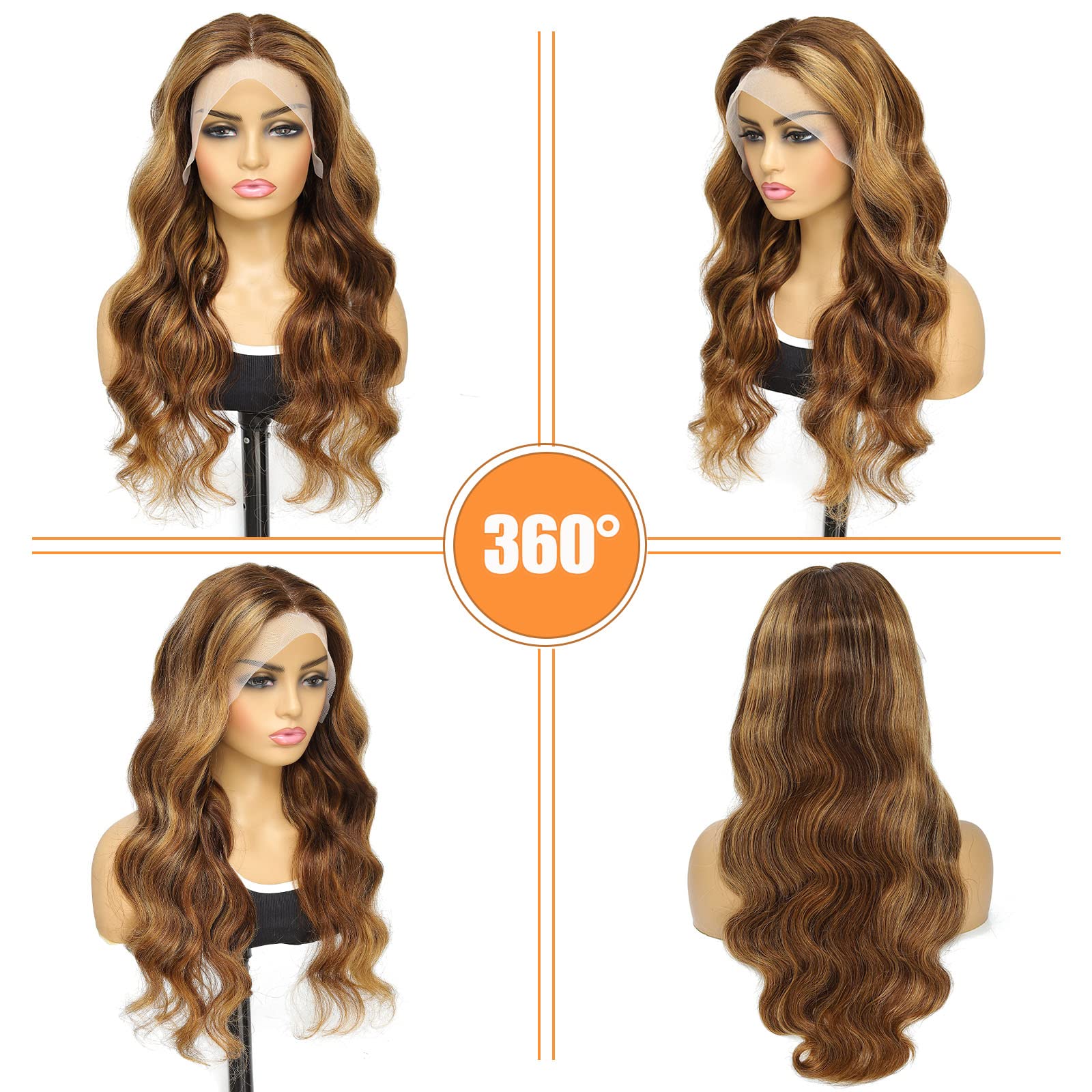 Ombre Lace Front Wig Human Hair 150% Density 13x4 HD Transparent Honey Blonde Body Wave Glueless Wig 24 Inches - Perfect for Daily Wear, Cosplay, and Special Occasions