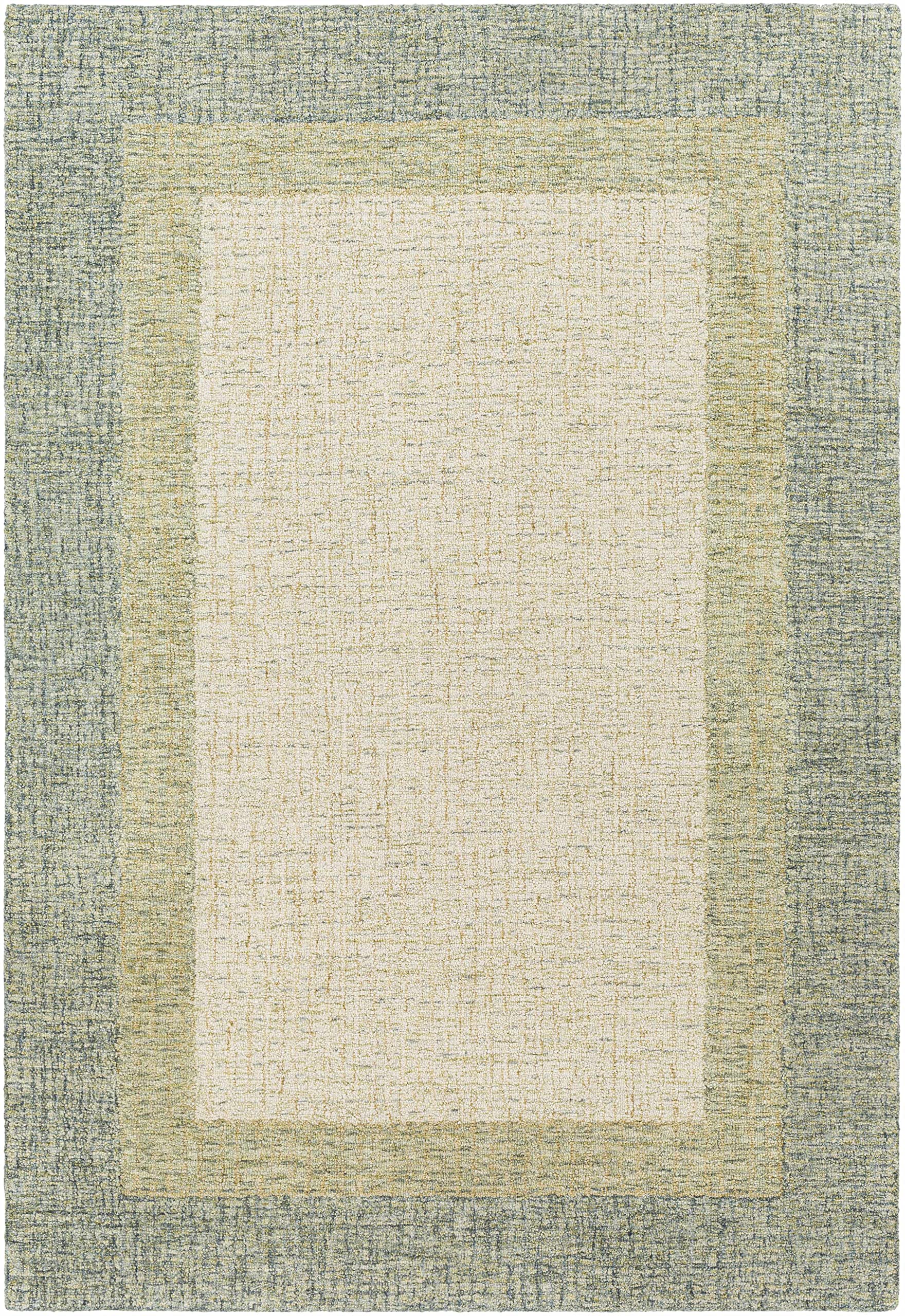 Hauteloom Pualas Wool Area Rug 6' x 9' - Soft Modern Beige & Green Handmade Rug for Living Room, Bedroom - Cozy Home Decor & Floor Protection