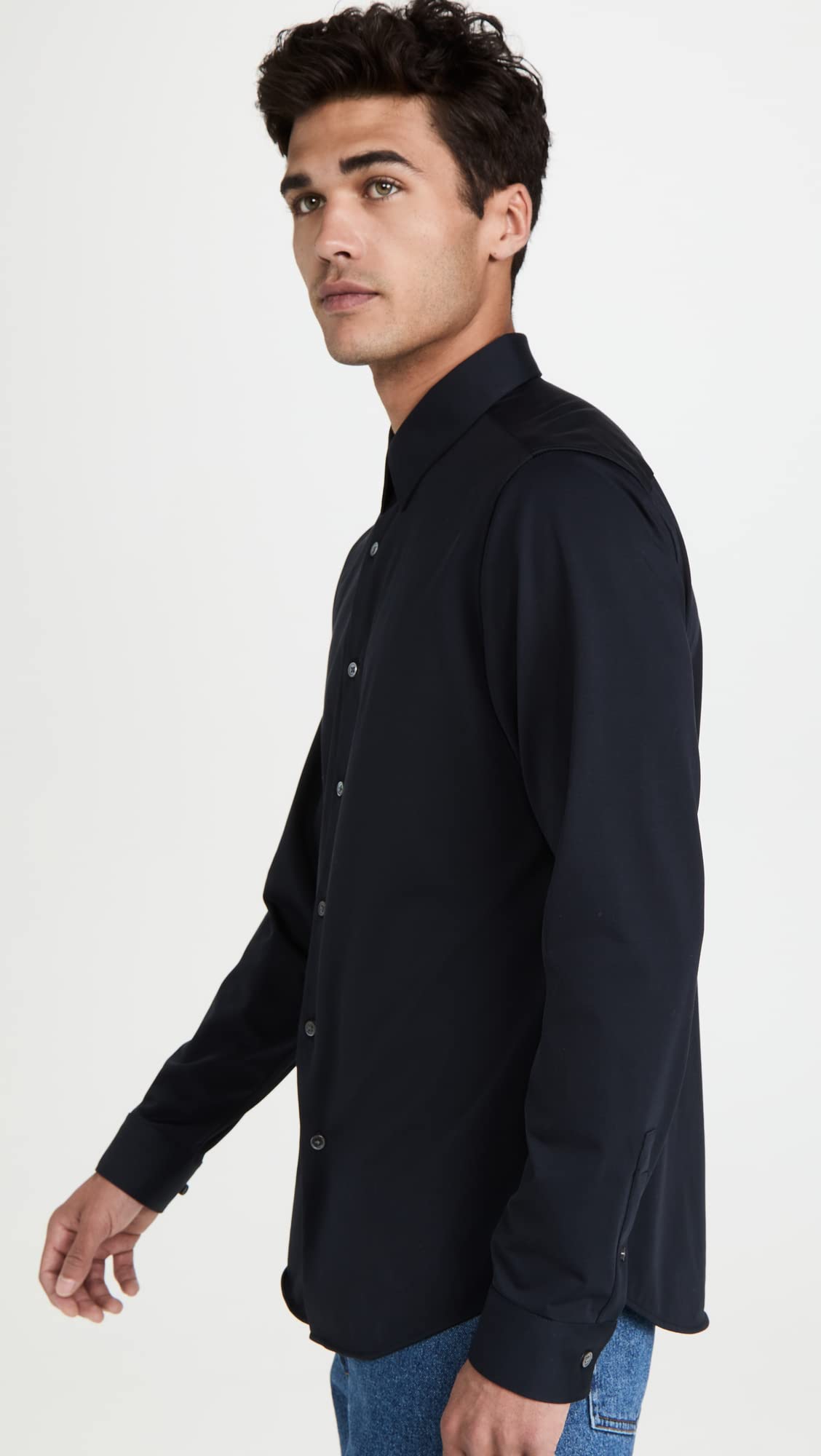Theory Men's Sylvain Structured Knit Shirt - Slim Fit Casual Button Down for Office & Business Meetings | Premium Cotton Blend Comfortable Dress Shirt for Work & Formal Occasions