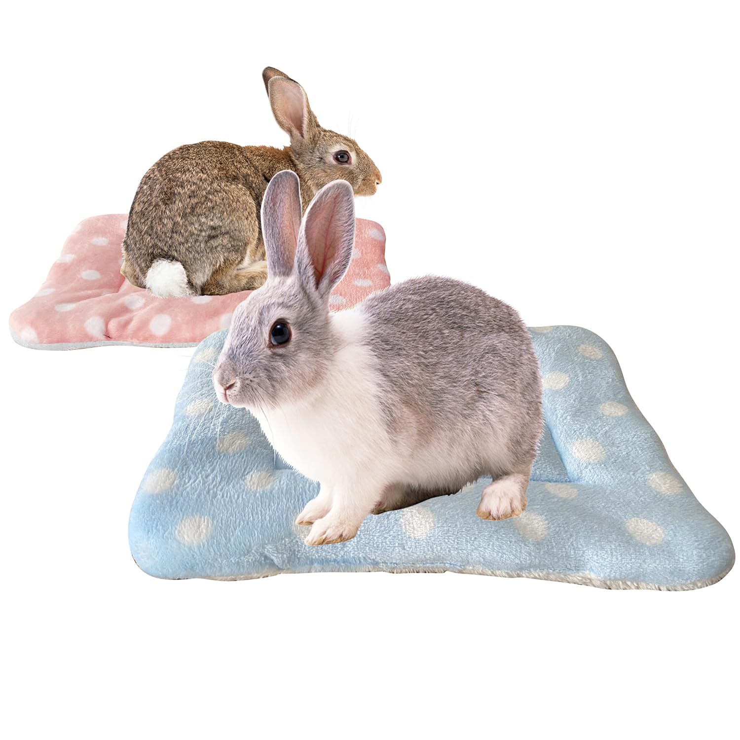 MANSHU Small Animal Plush Bed - Soft Bunny Bed for Rabbits, Squirrels, Hedgehogs - Cozy Pink & Blue 2-Piece Set - Perfect for Small Pet Cages, Playpens & Home Decor