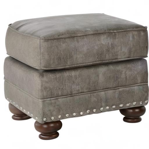 Roundhill Furniture Leinster Faux Leather Upholstered Nailhead Ottoman Footrest Stool - Stone Gray, Modern Living Room Decor, Bedroom Accent, Comfortable Seating for Home Office