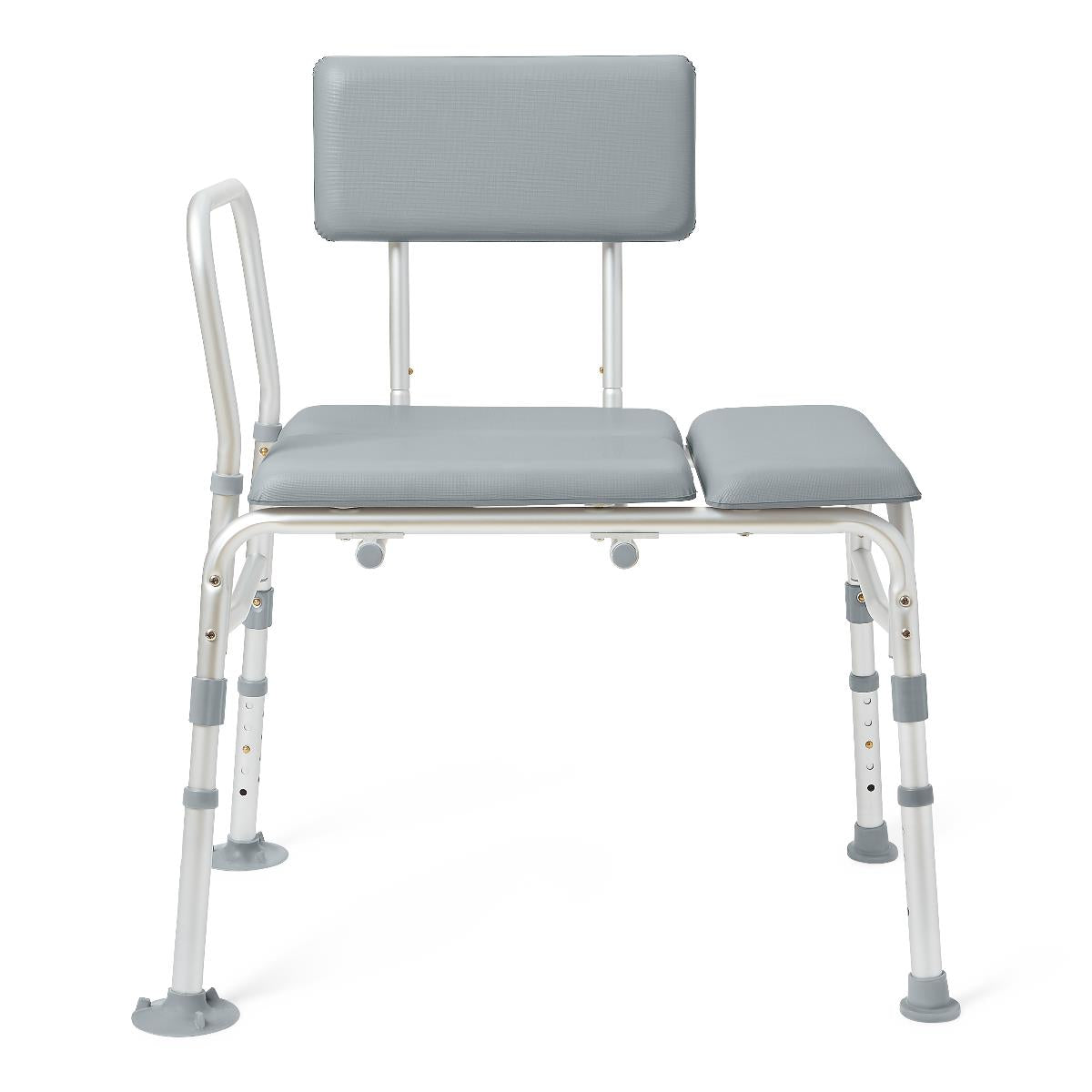 Medline Padded Transfer Bench - Shower and Bath Safety Seat for Elderly & Disabled - Non-Slip Adjustable Height Bathing Bench with Back Support for Home Care & Rehabilitation
