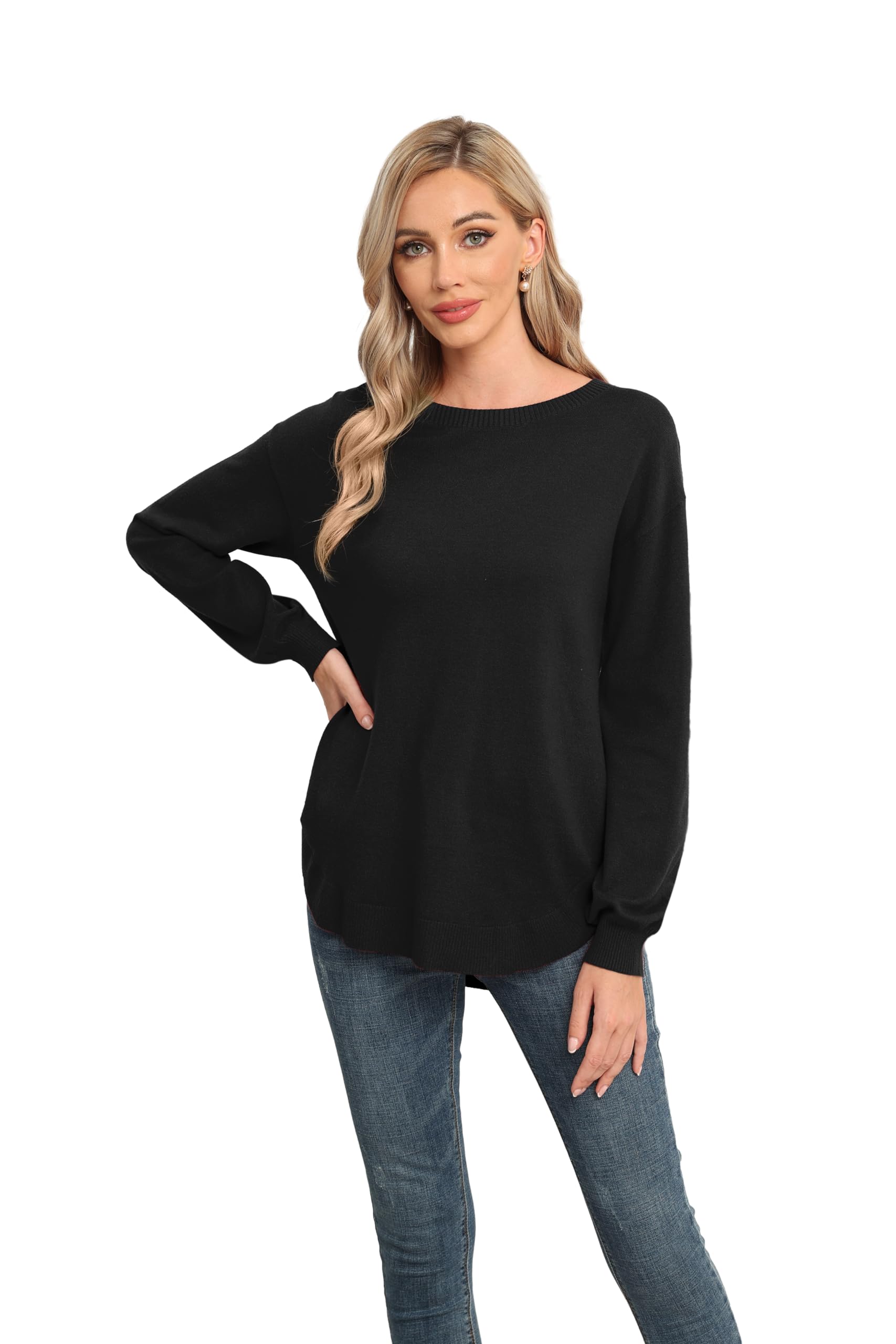 GRECERELLE Women's Lightweight Knit Pullover - Soft Crew Neck Long Sleeve Sweater for Casual Wear