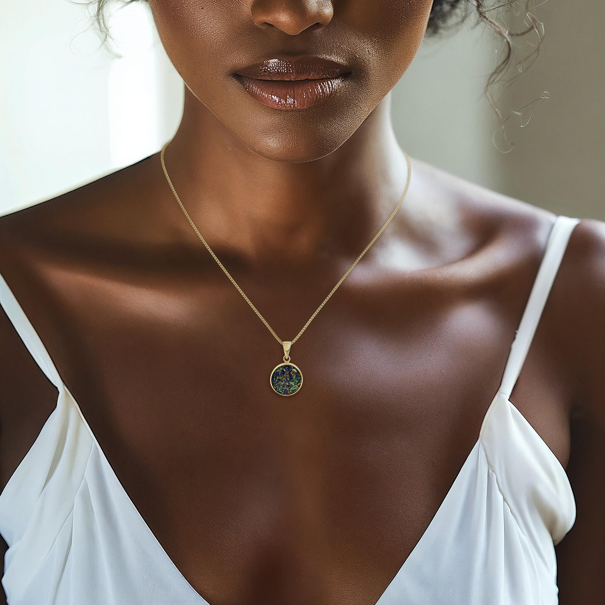 14K Solid Gold Black Opal Pendant Necklace for Women | Elegant Gold Gemstone Jewelry for Weddings, Parties & Formal Events | Dainty Opal Necklace Gift for Her
