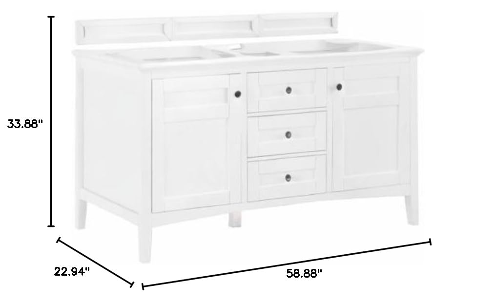 59 Inch Double Bathroom Vanity in Bright White - Modern Freestanding Vanity with Sink for Master Bathroom & Powder Room