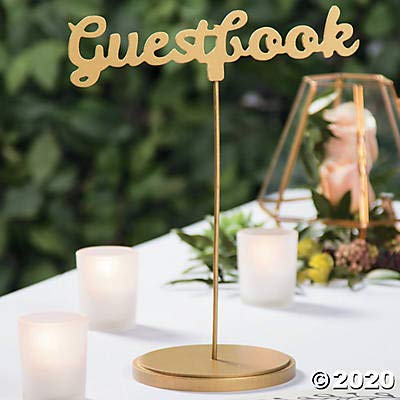 Elegant Gold Calligraphy Wedding Guest Book Sign - Wooden Table Decor for Reception, Bridal Shower & Anniversary Celebrations