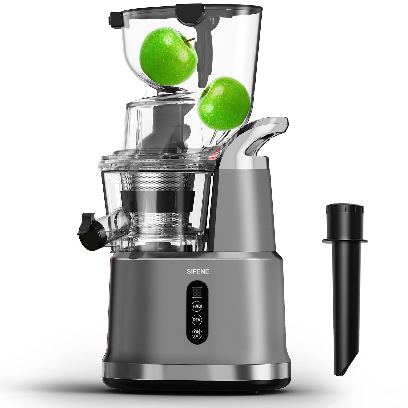 SiFENE Slow Masticating Juicer - Cold Press Juicer Machine with 83mm Wide Chute for Whole Fruits & Vegetables, High Yield, Easy to Clean, BPA-Free (Gray) - Perfect for Healthy Juicing at Home, Gym, or Office