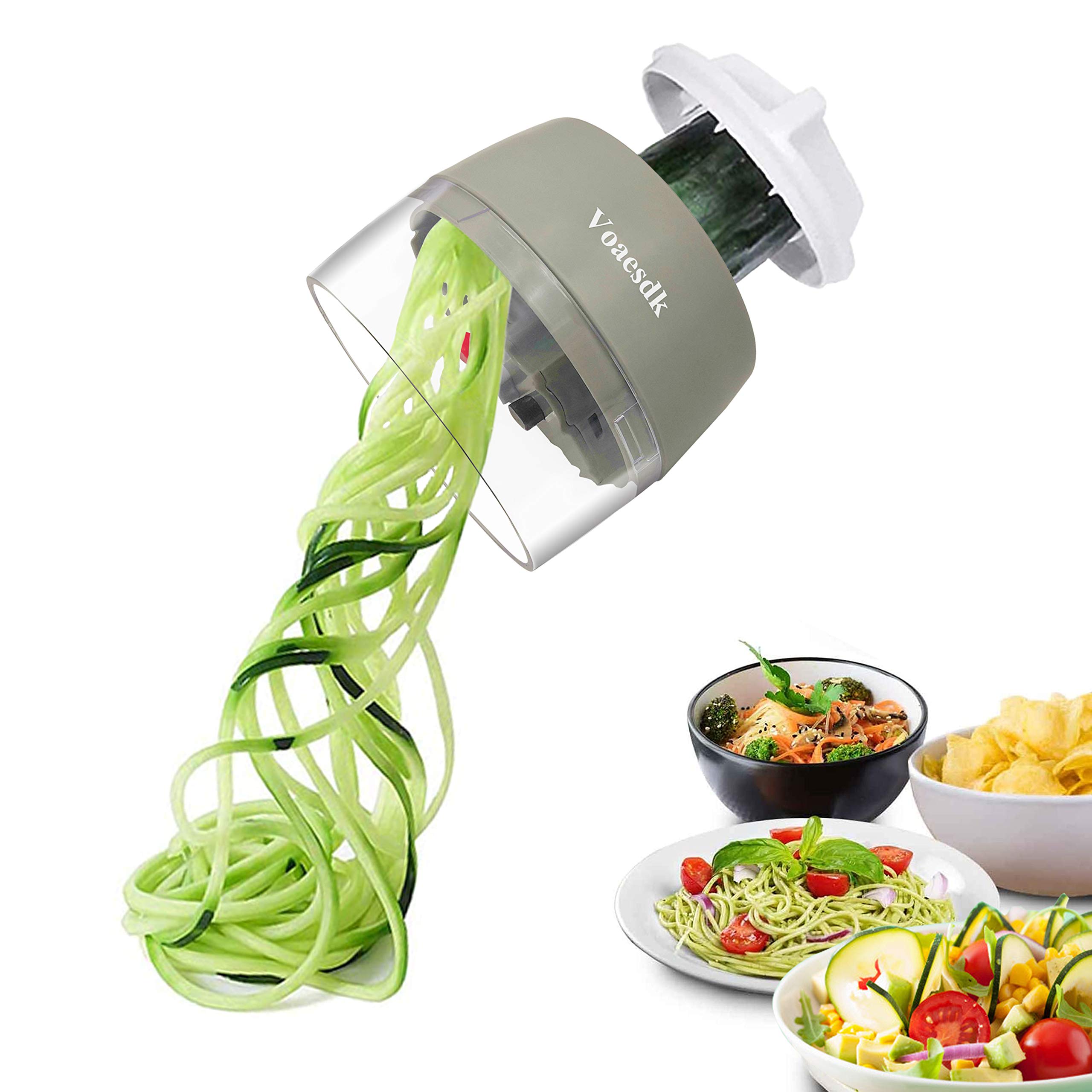 4-in-1 Heavy Duty Handheld Spiralizer Vegetable Slicer - Zucchini Spaghetti Maker for Carrots, Cucumbers, Onions & Fruits - Perfect for Salads, Pasta Dishes & Healthy Snacks (Gray)