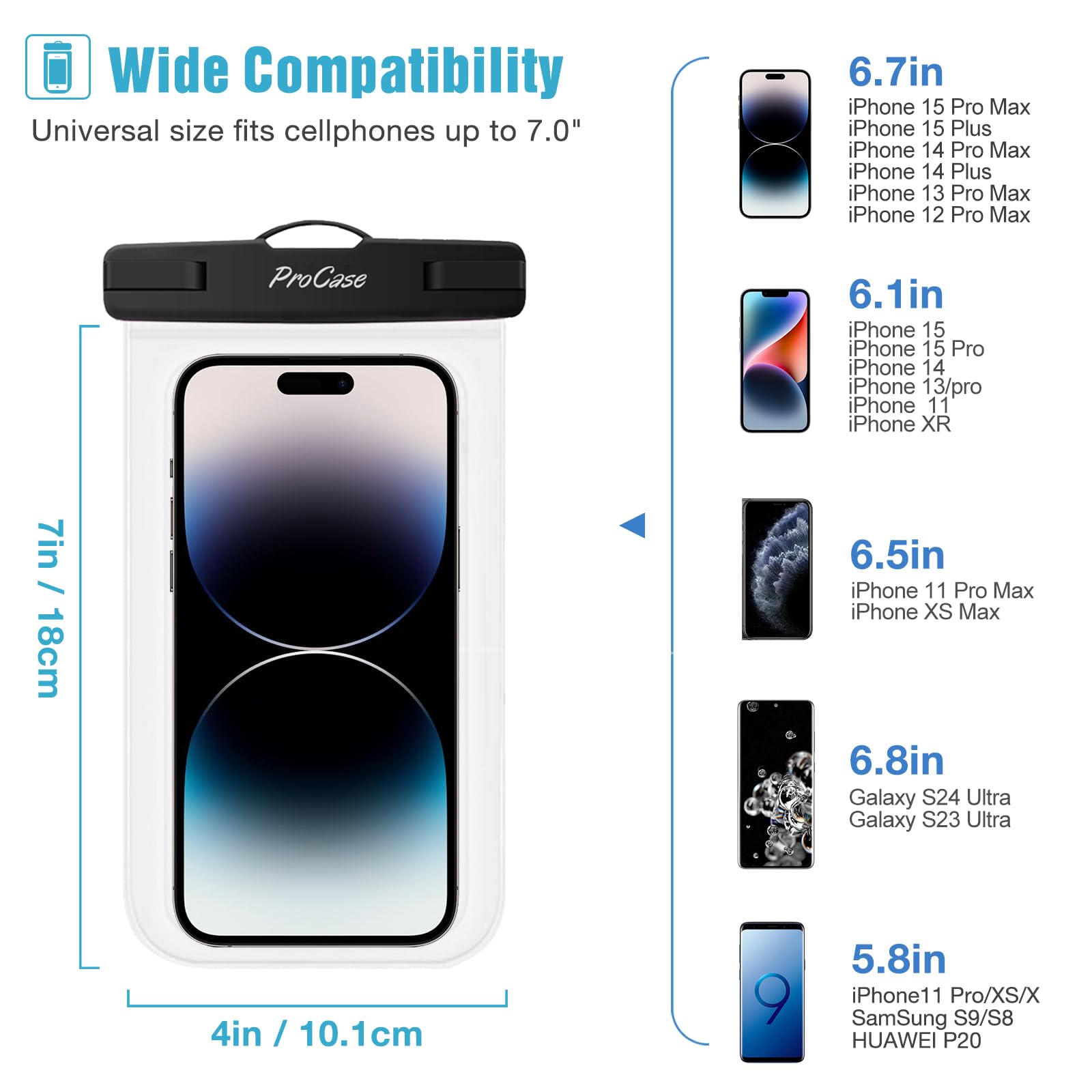 ProCase 4 Pack Waterproof Phone Pouch - Universal Dry Bag for iPhone 16/15/14/13/12/11 Pro/Max/Plus/XS/XR/X/8/7 & Samsung Galaxy S23/S22/S21/Note (Up to 7